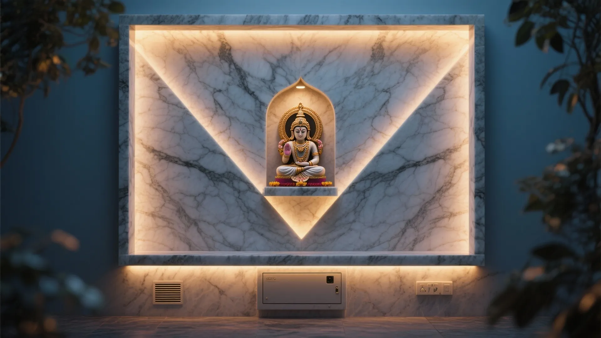 Book-Matched Granite Niche With Warm LED Wash