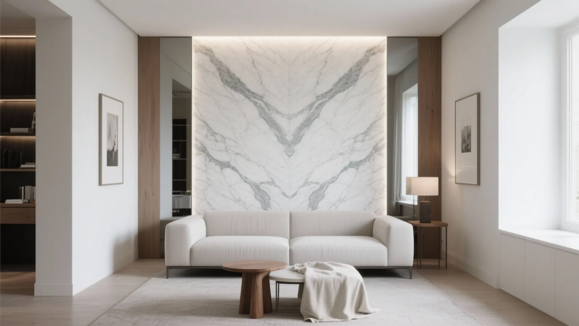 Bookmatched Marble Feature Wall