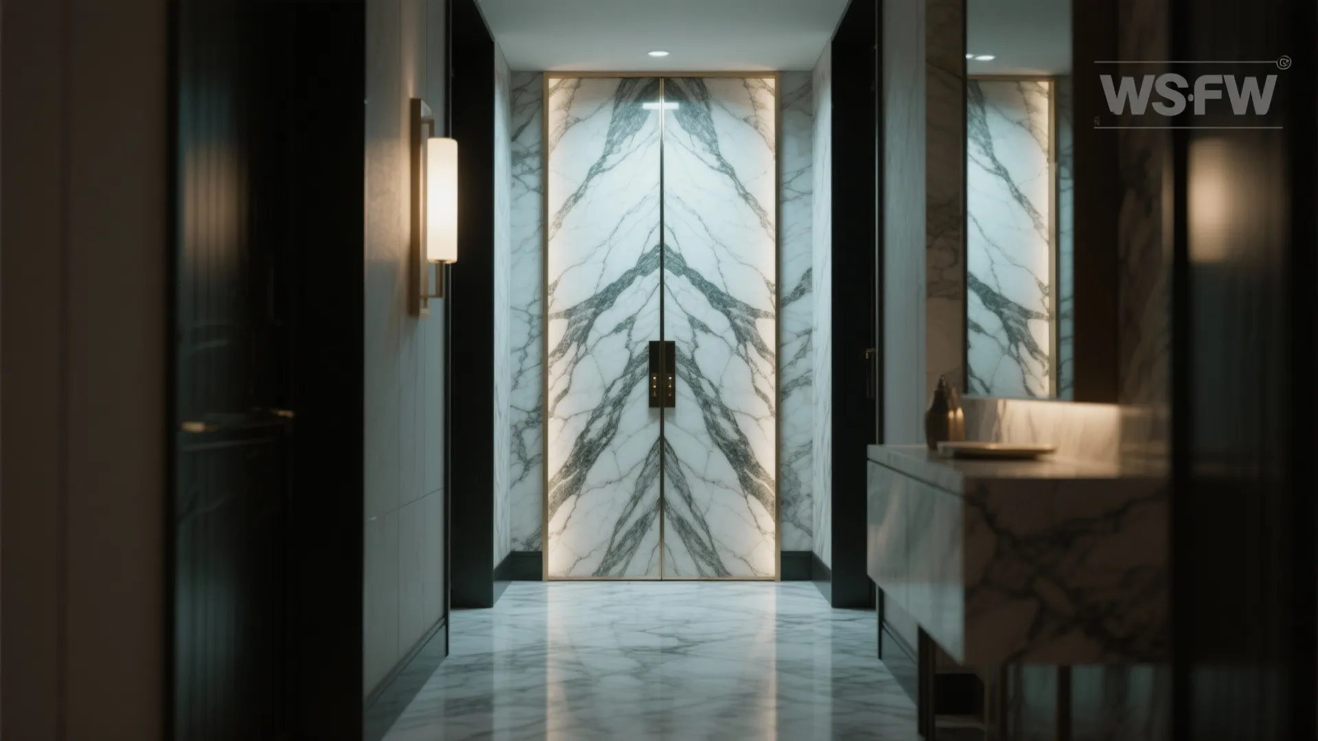4. Bookmatched marble for high-impact entry