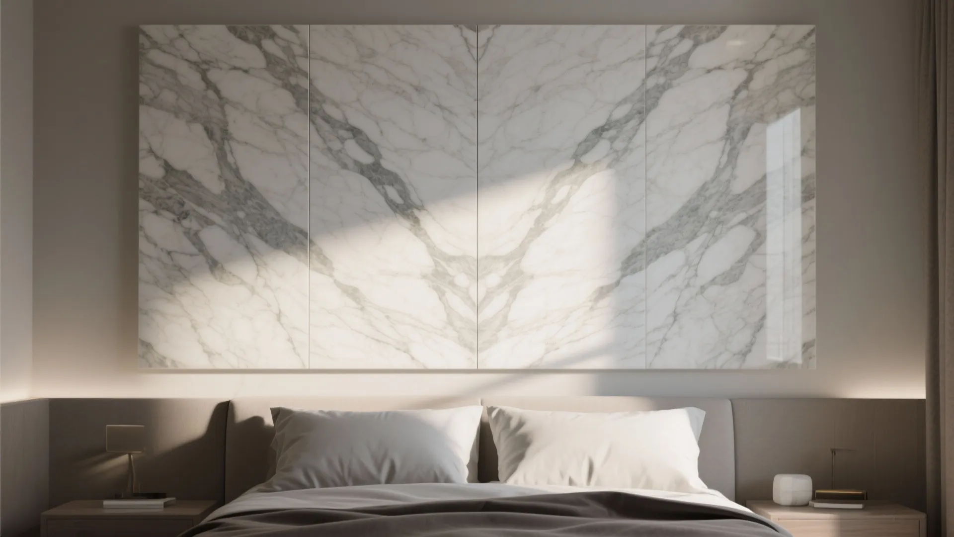 Bookmatched marble as a gallery moment