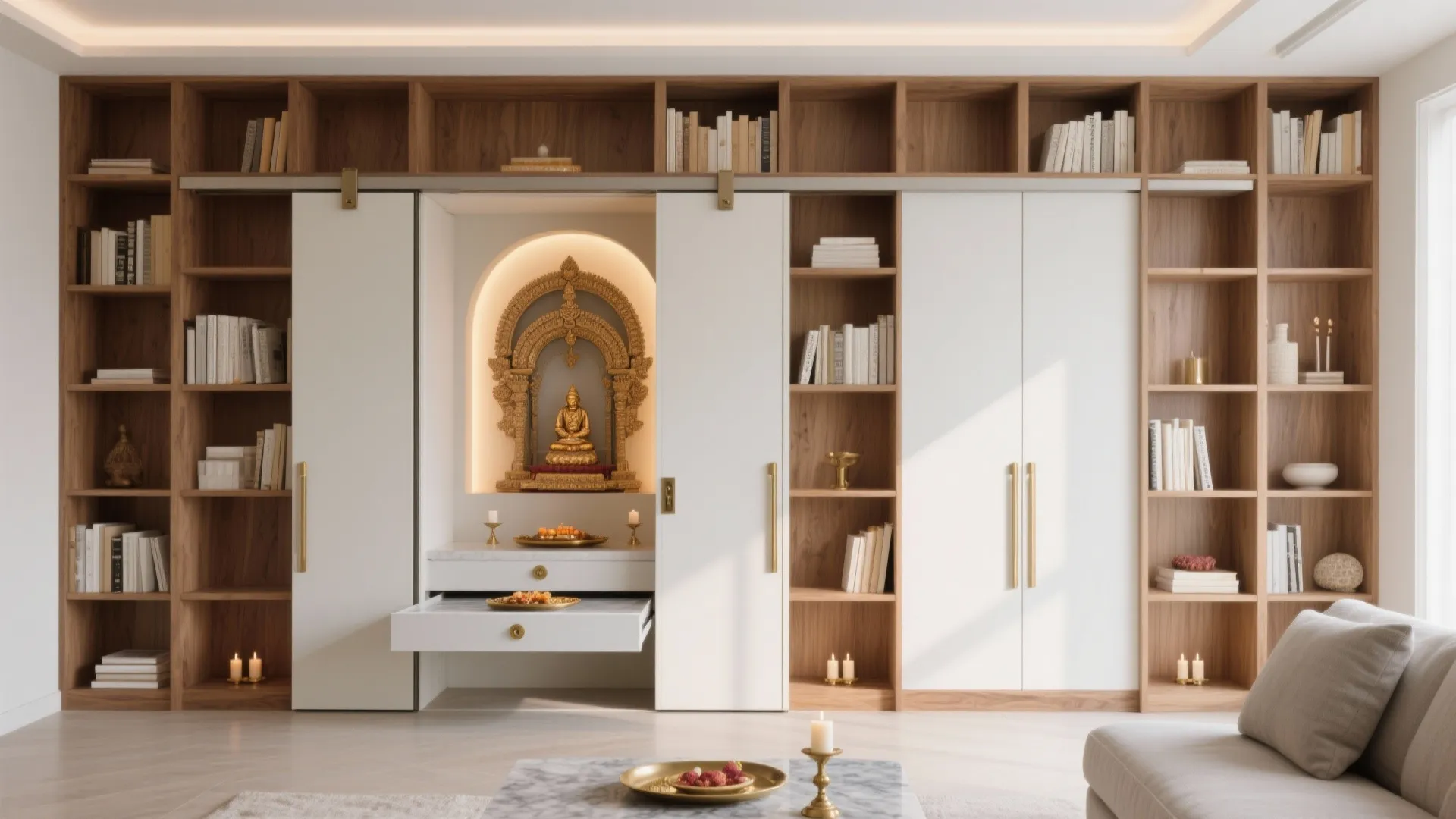 Bookshelf Altar with Pocket Doors