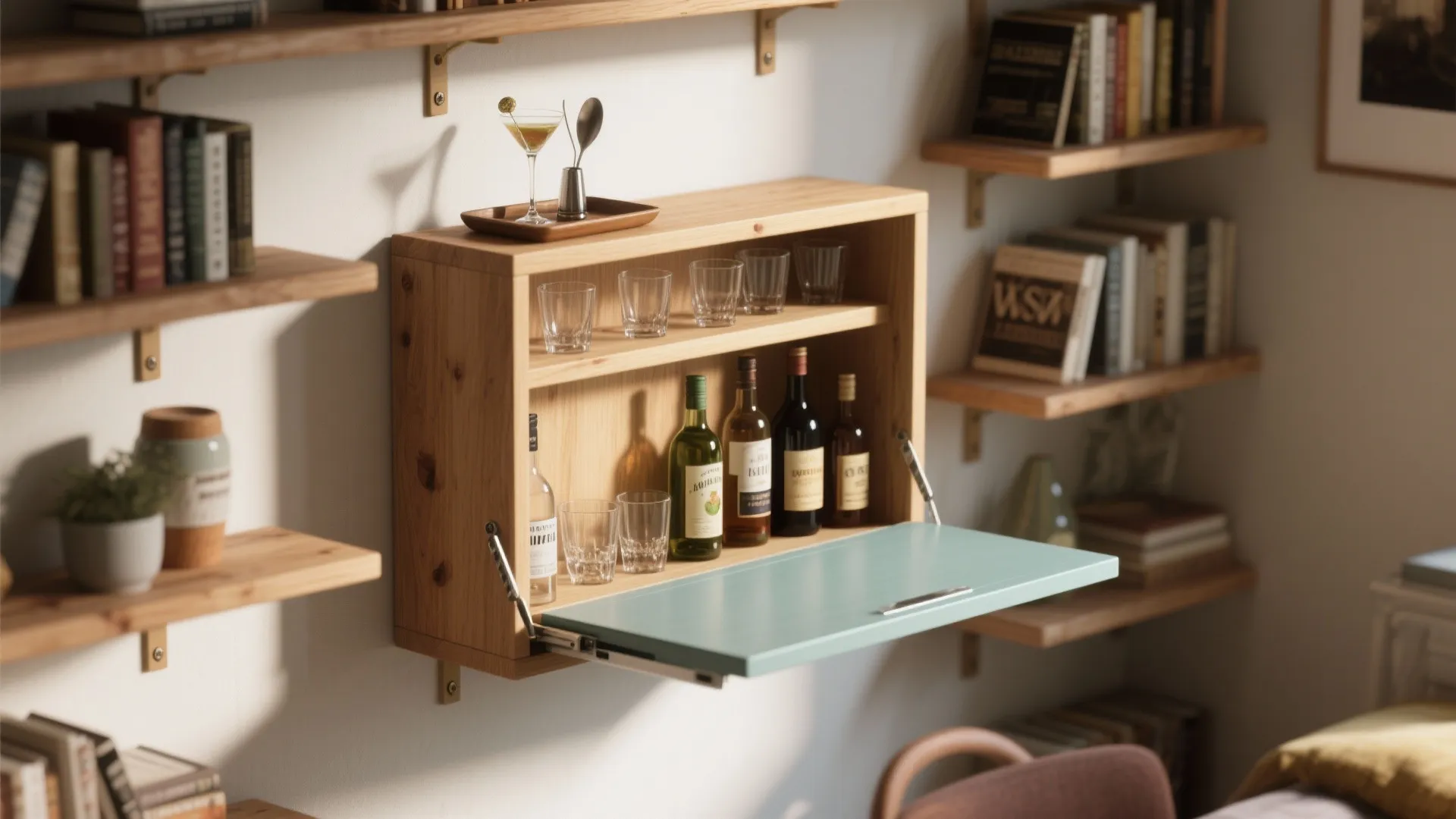 Repurposed Bookshelf as Bar Console