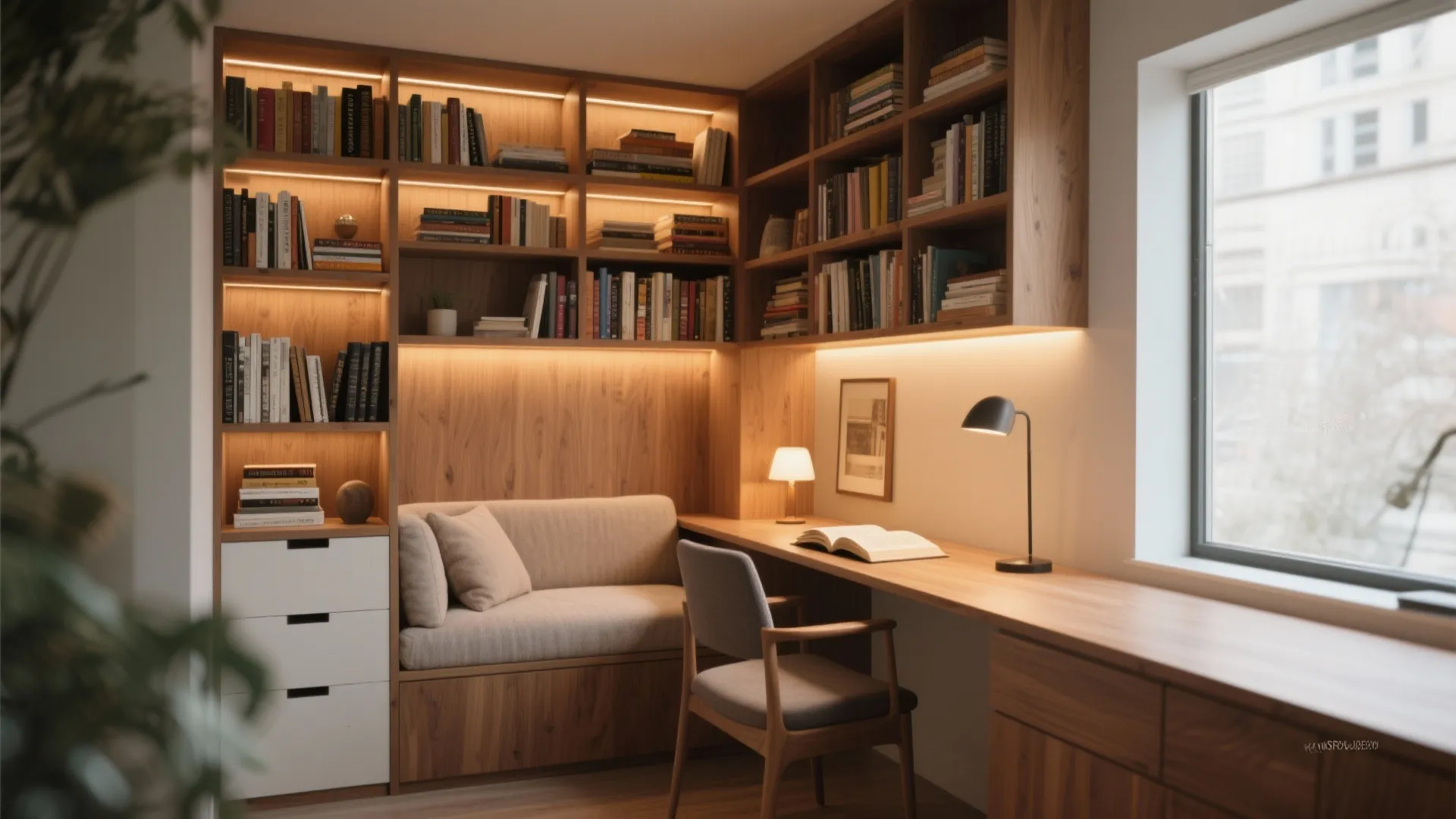 9. Bookshelf with Integrated Desk