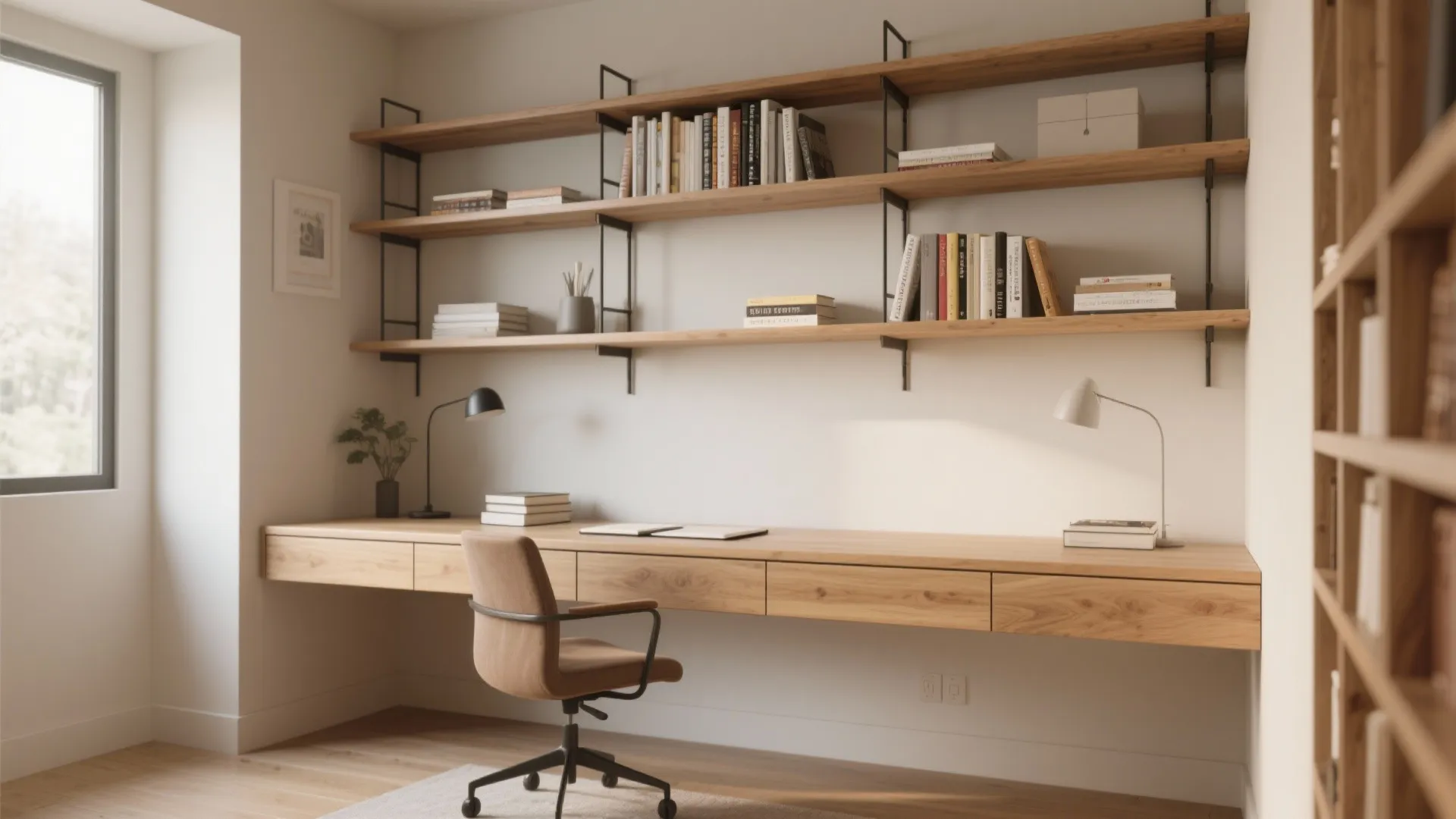 Bookshelf with Integrated Desk