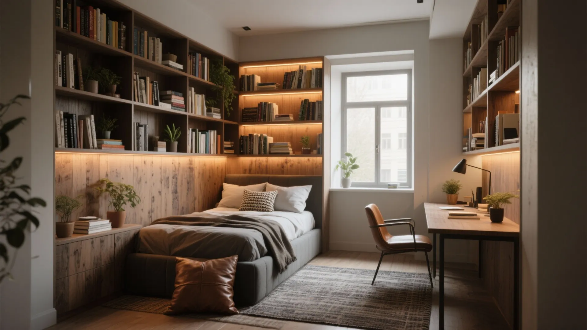 2. Built-in bookshelves and a window nook