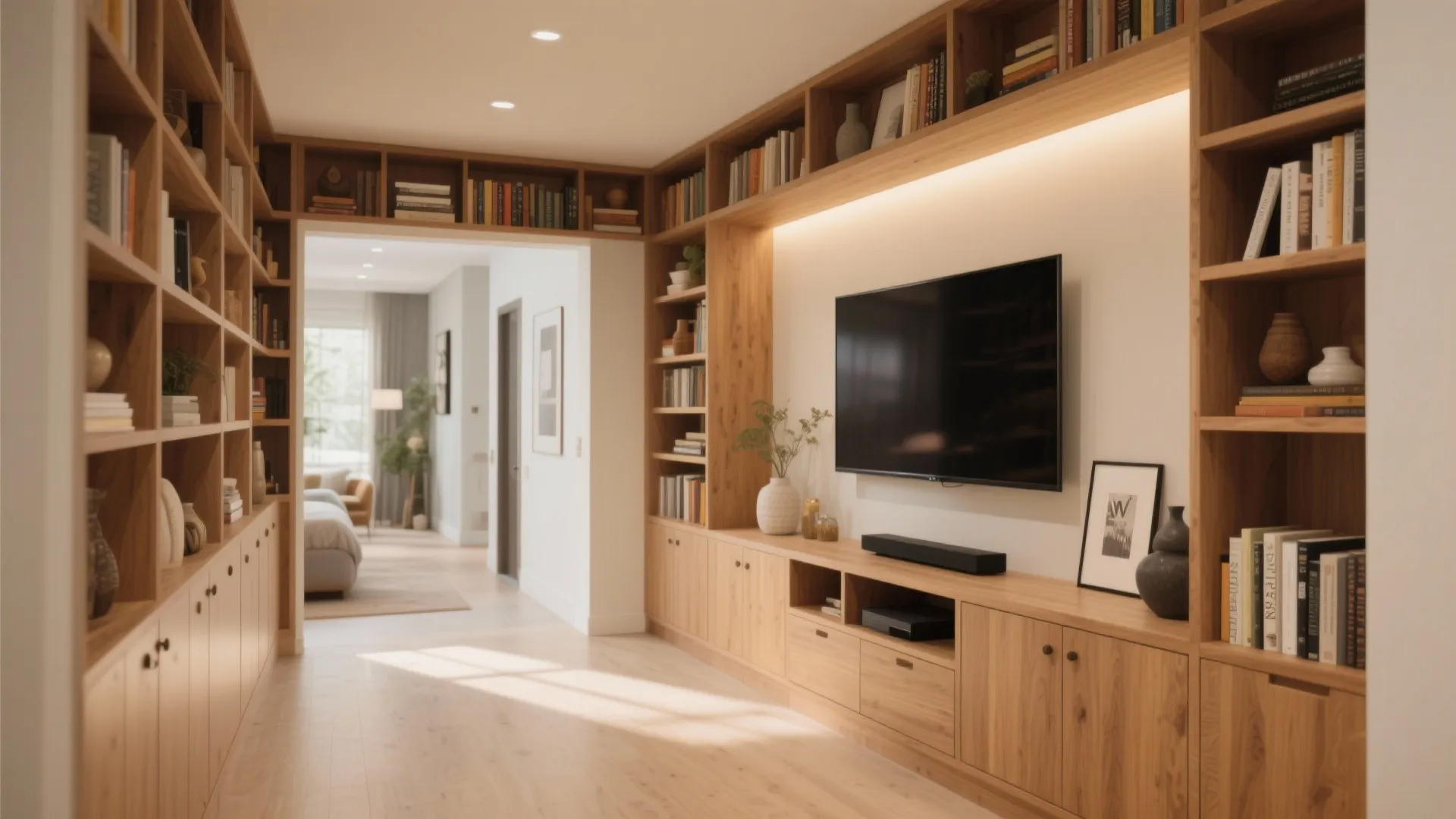 Built-In Bookshelf Around TV