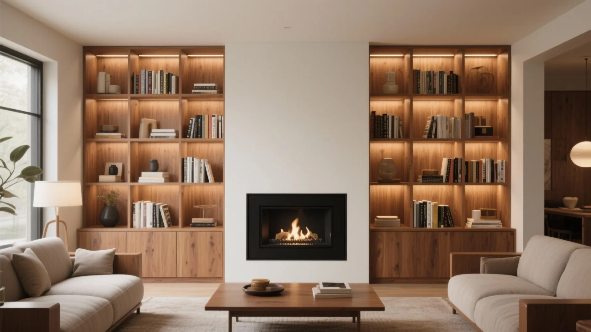 6. Built-in Bookshelves with Black Centerpiece