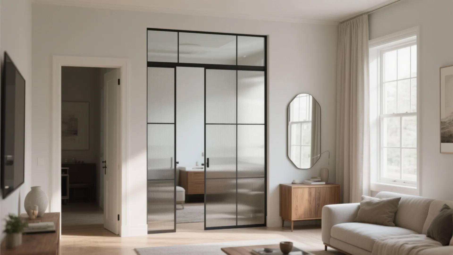 Borrowed Light with Interior Glass, Mirrors, and Transoms