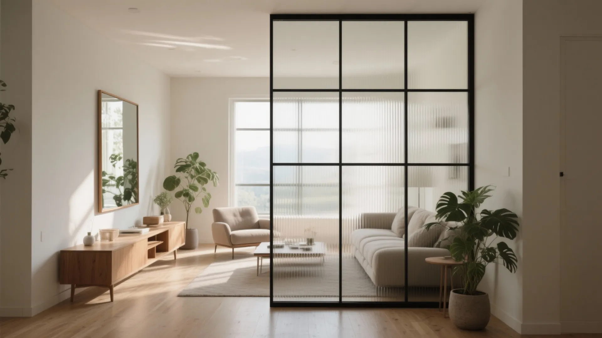 Borrowed light: glass partitions and reflective surfaces