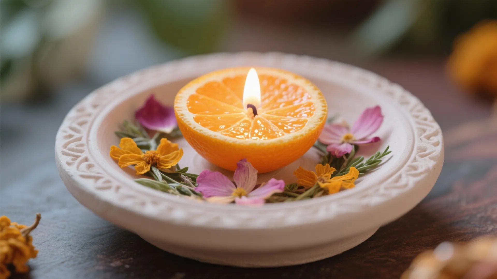 Nature-Inspired Diyas: Pressed Flowers & Citrus Rinds
