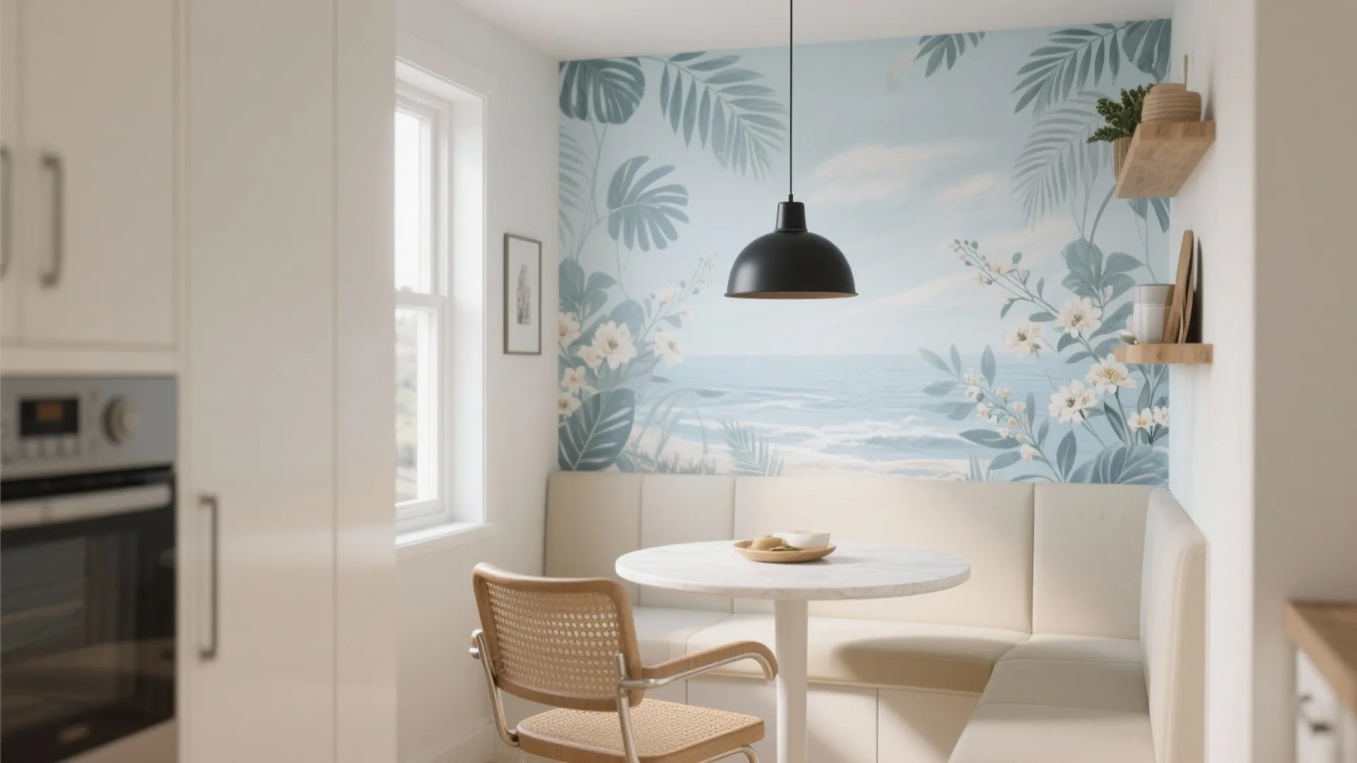 Botanical Light Blue: Misty Leaves and Coastal Blooms