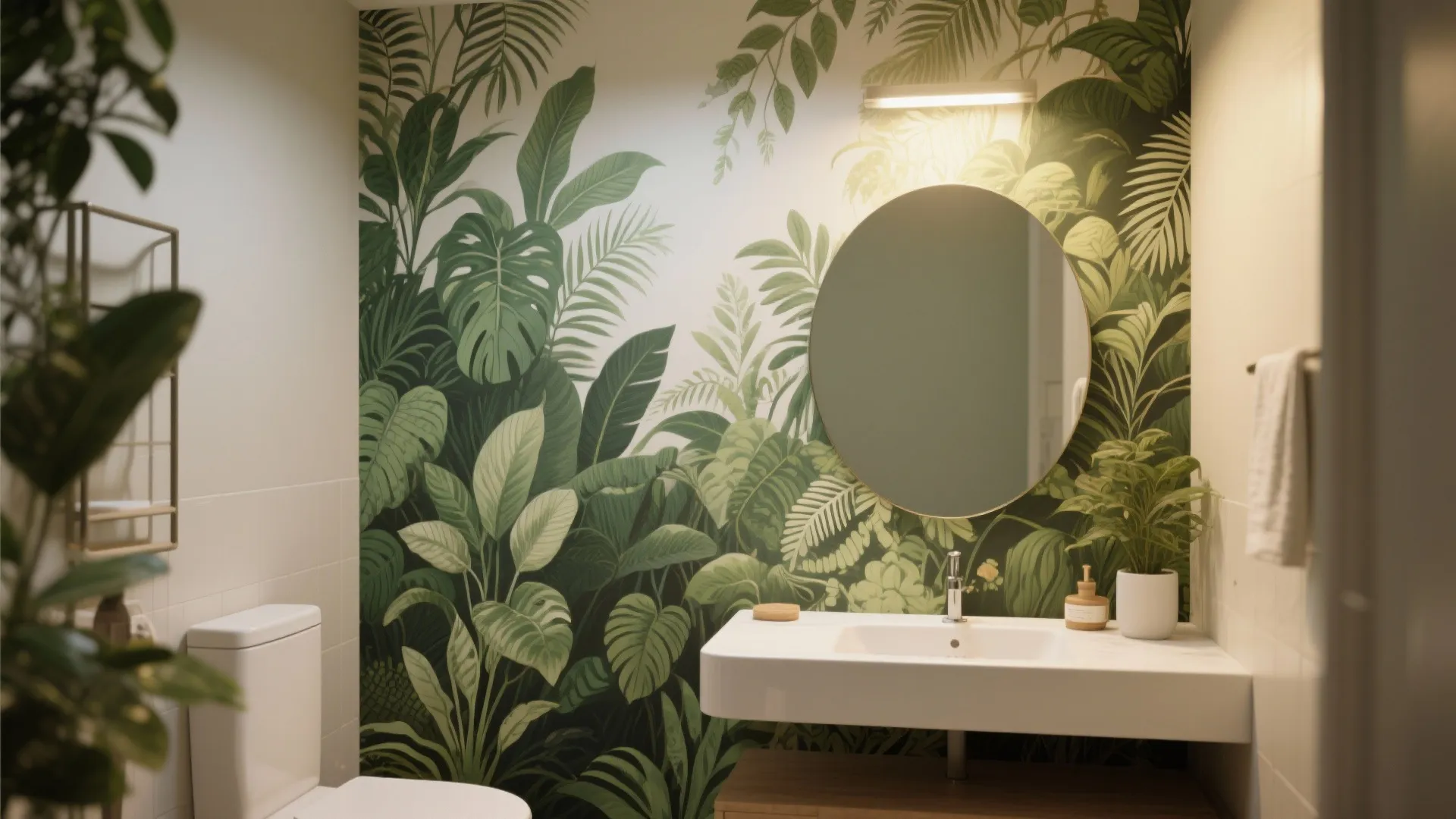 2. Large-scale botanical prints on a single feature wall