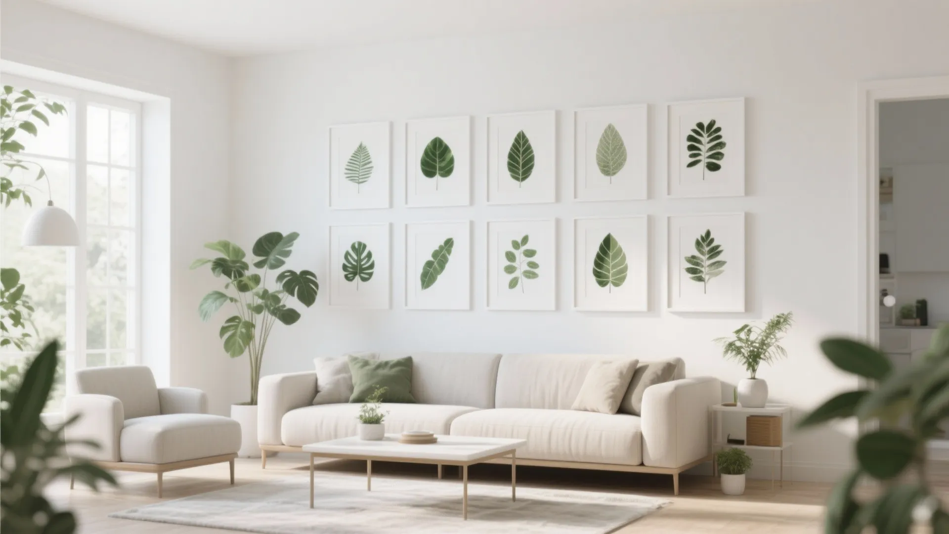 3. Botanical Prints and White Frames