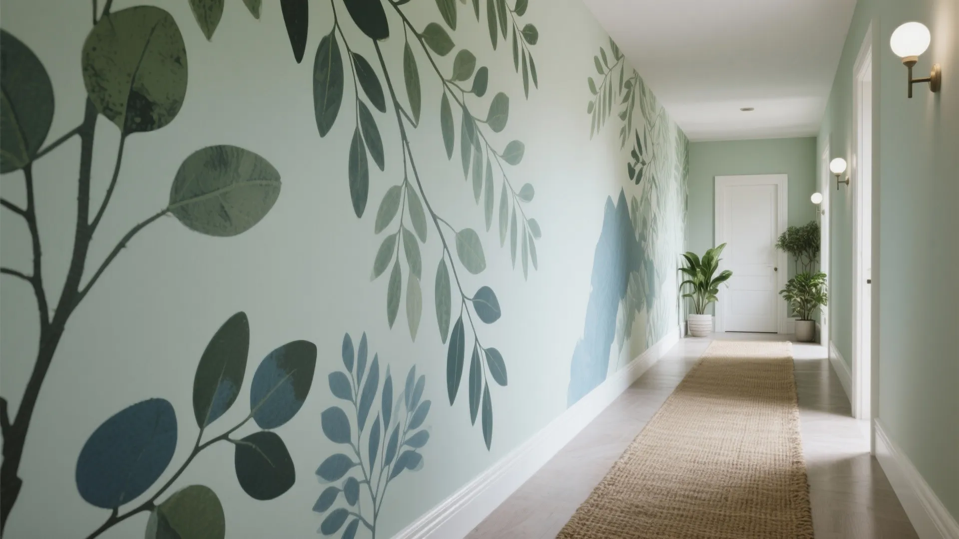 Botanical Mural Decals to Soften and Stretch the Hall
