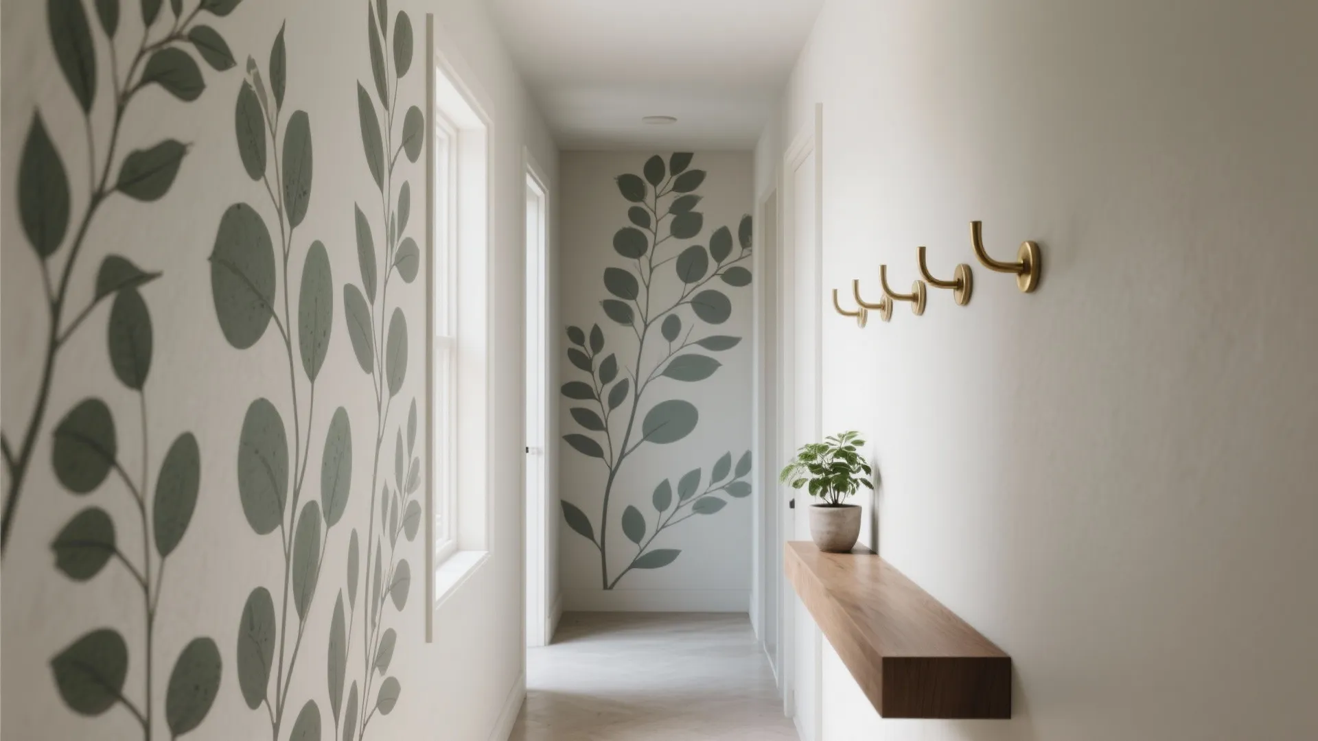 Botanical Silhouettes Bring Life to a Narrow Corridor