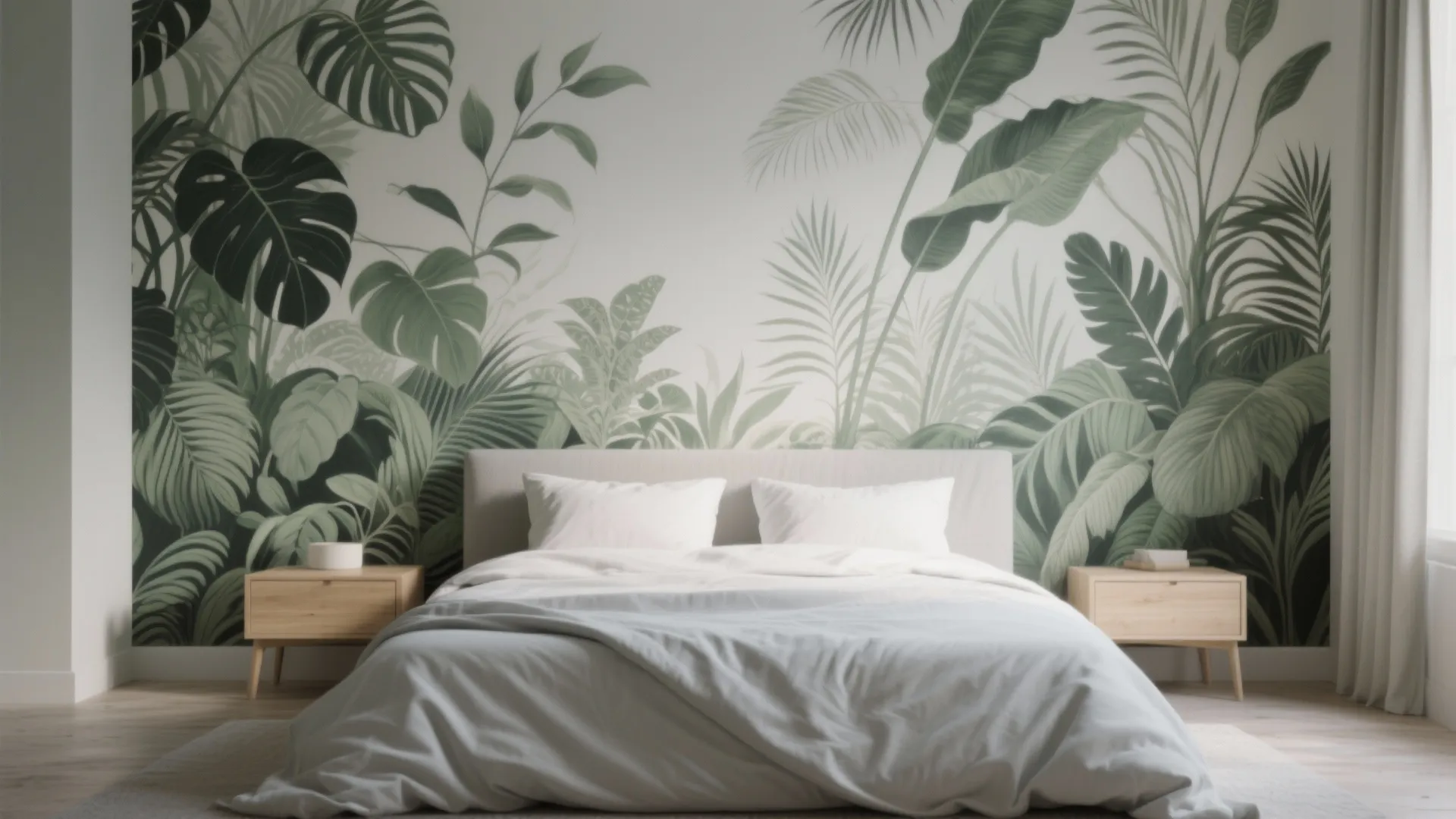 Large-scale botanical mural as a focal wall