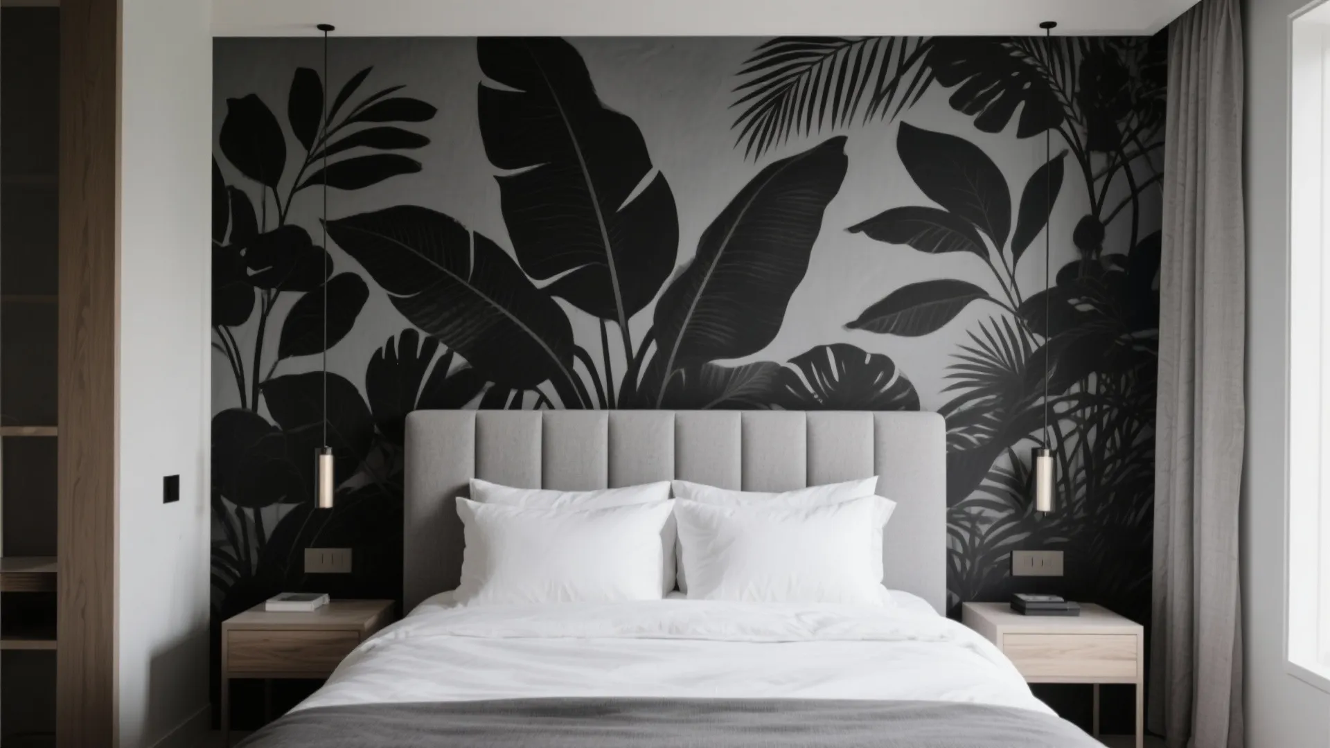[Section: Inspiration 3] Oversized Black Botanical Mural to Soften Edges
