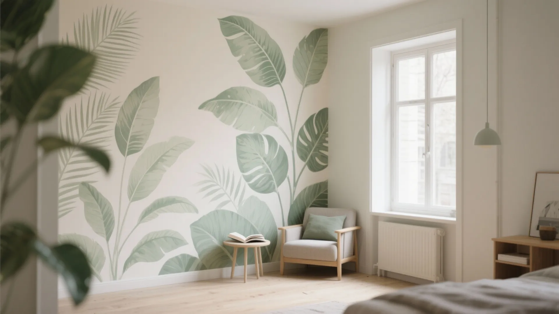 Botanical Mural with Subtle Tones