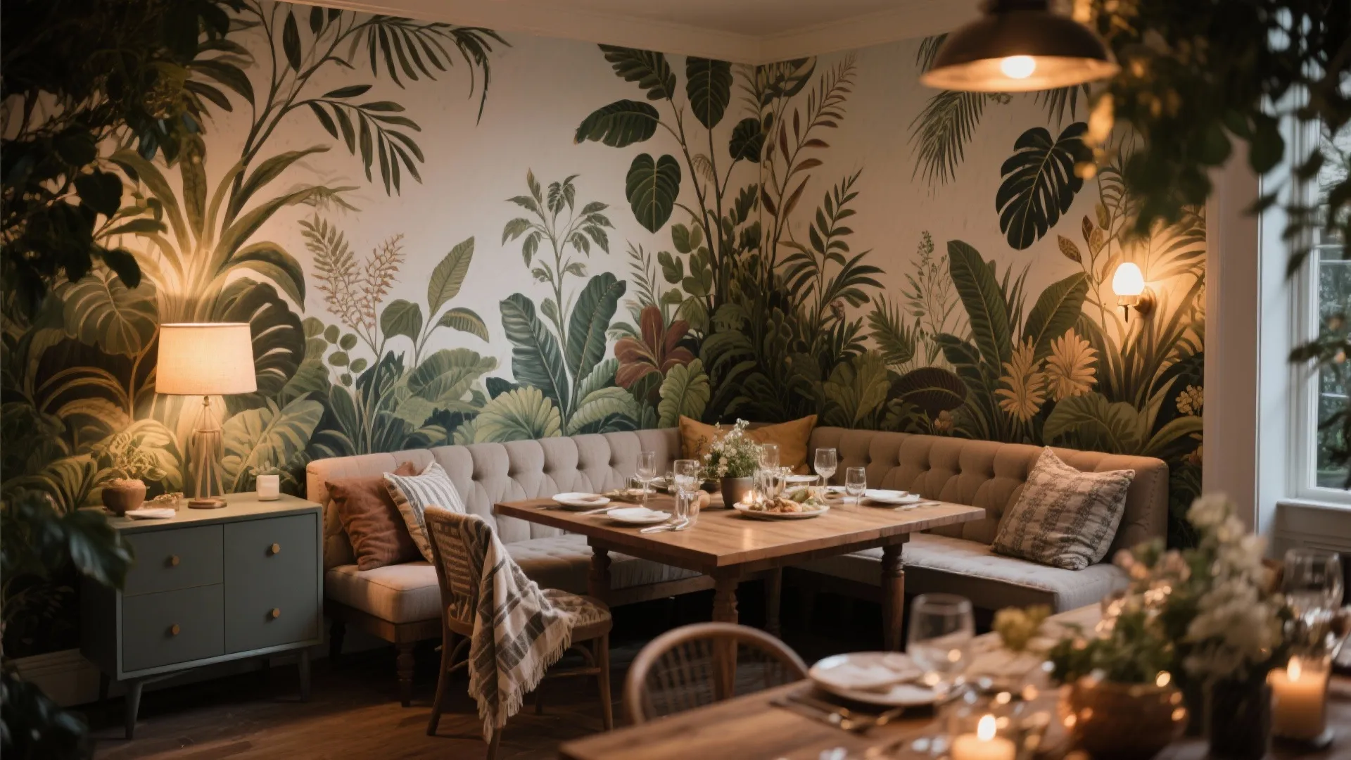 2. Botanical Murals for an Intimate Garden Vibe