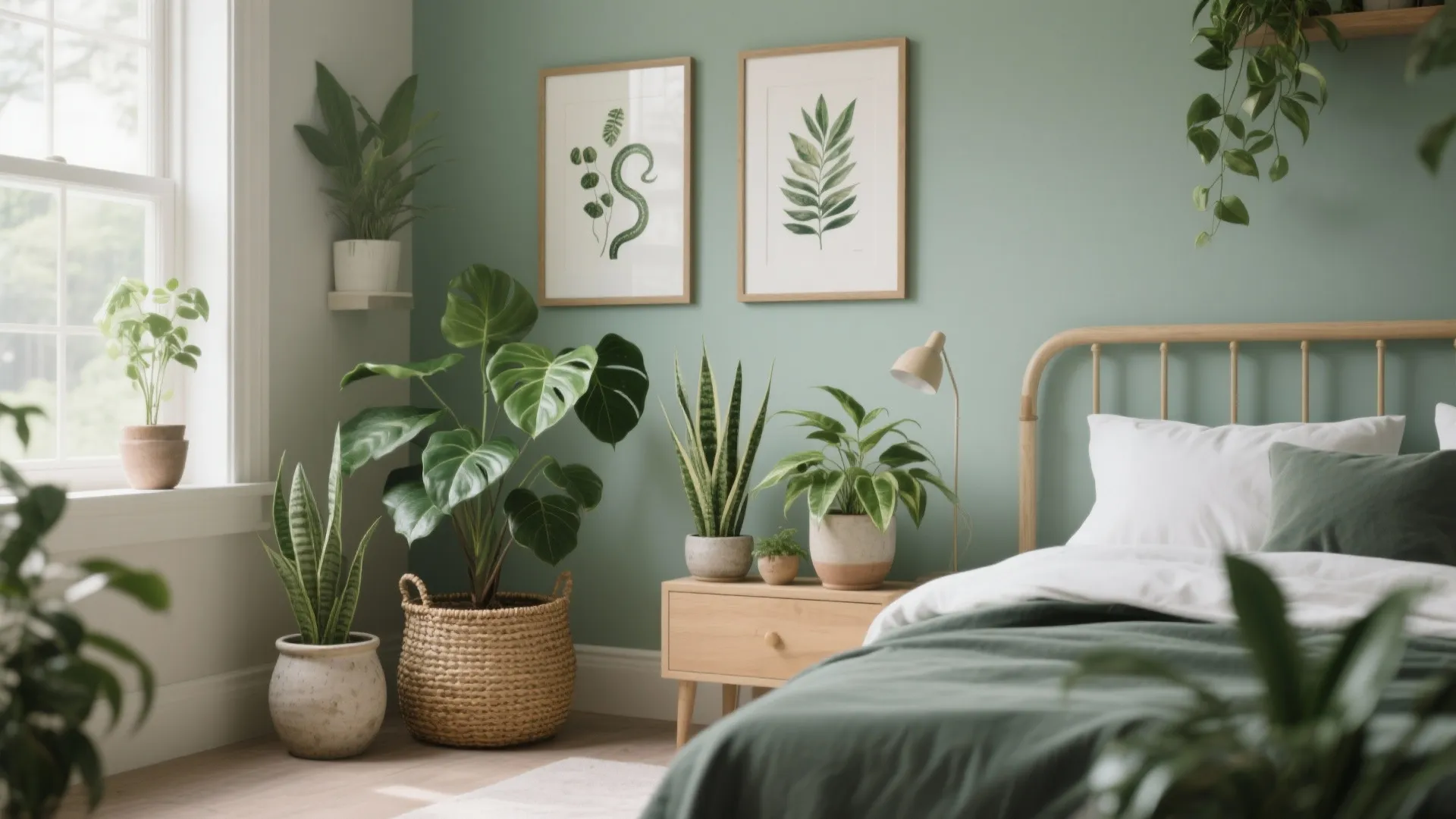 3. Botanical Prints and Potted Greens