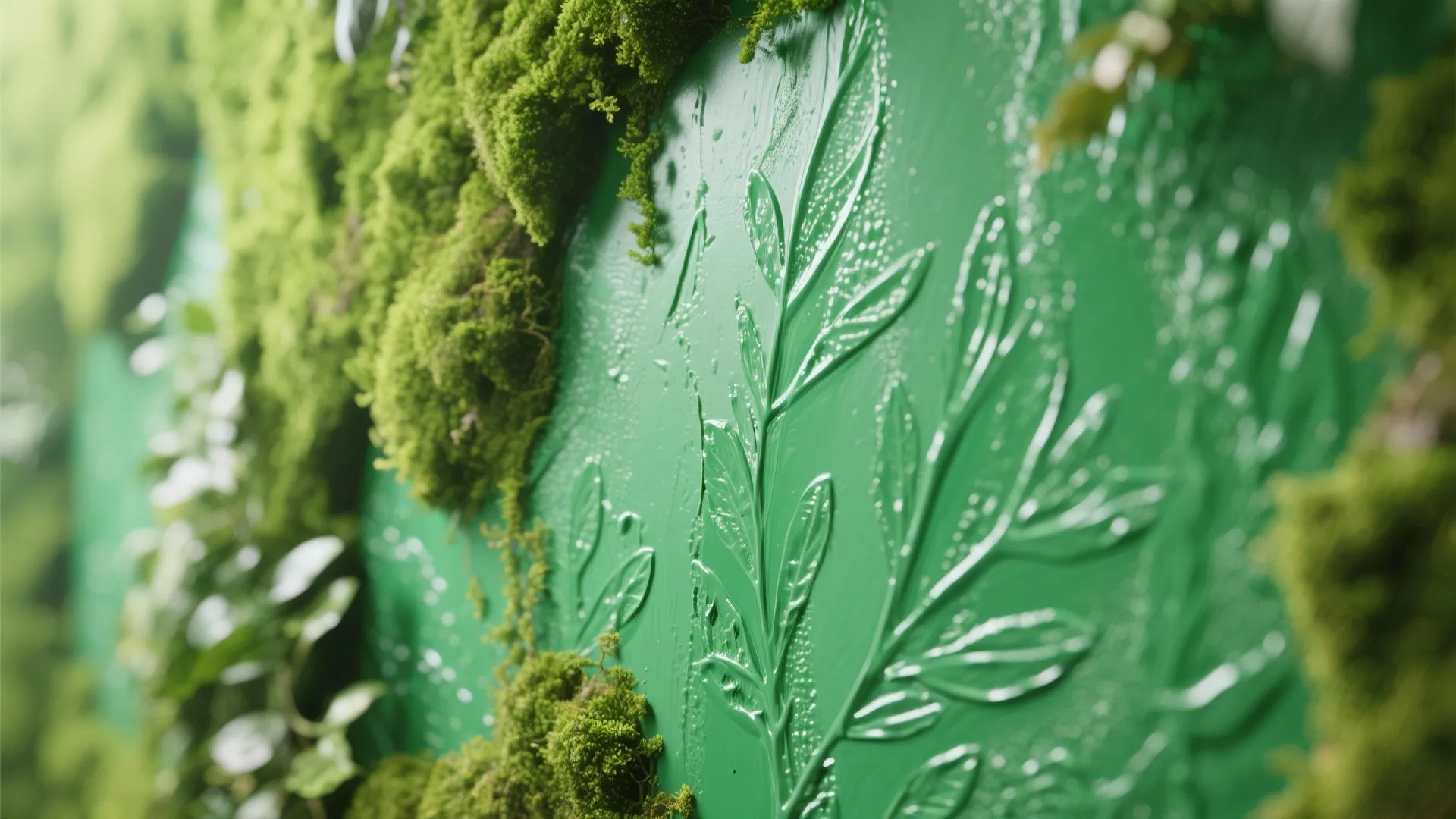 4. Green accent wall with botanical texture