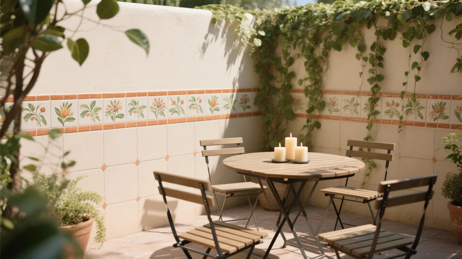 Glazed Ceramic Tiles with Botanical Motifs