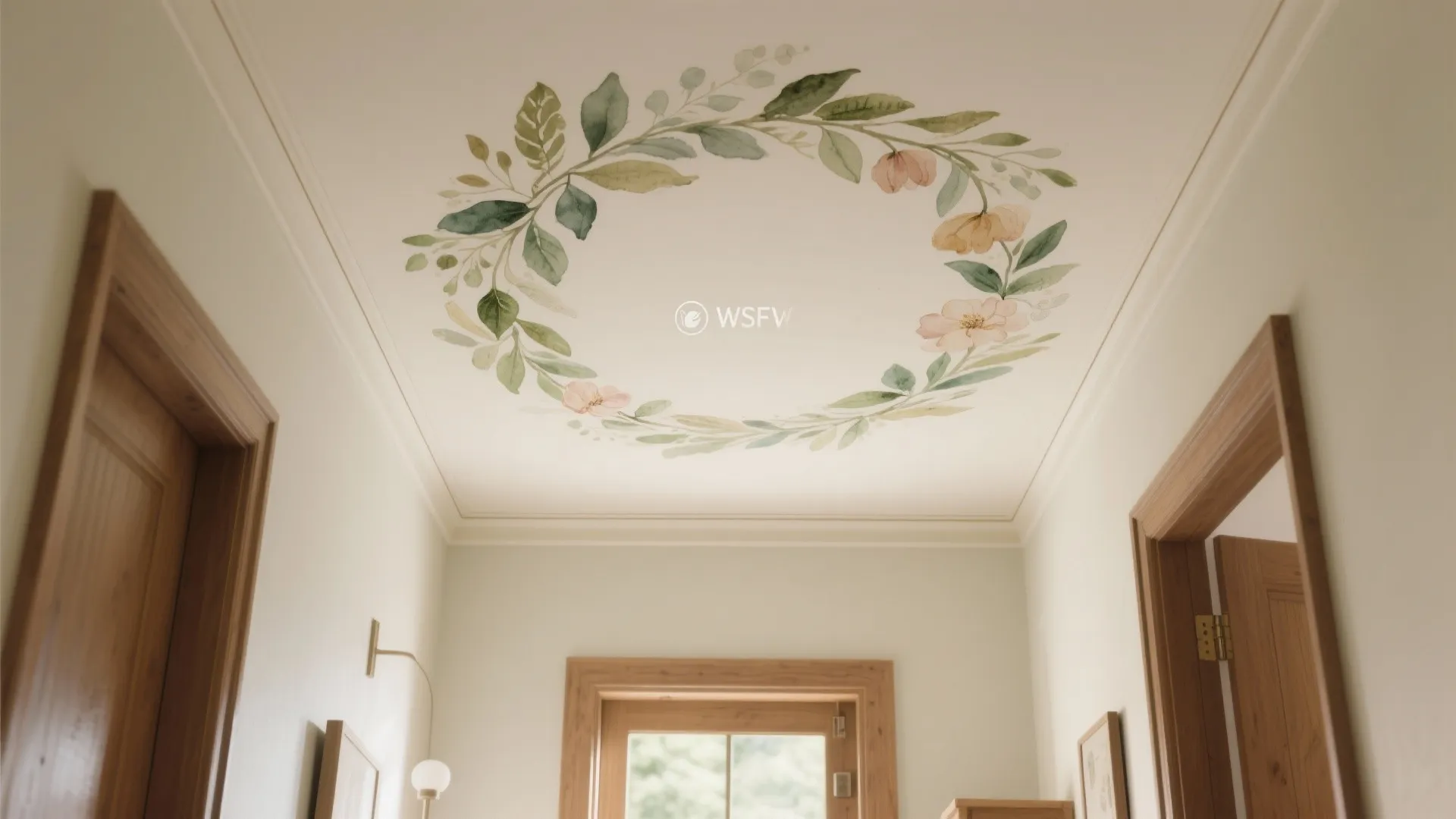 Hand-Painted Botanical Ceiling with Trim