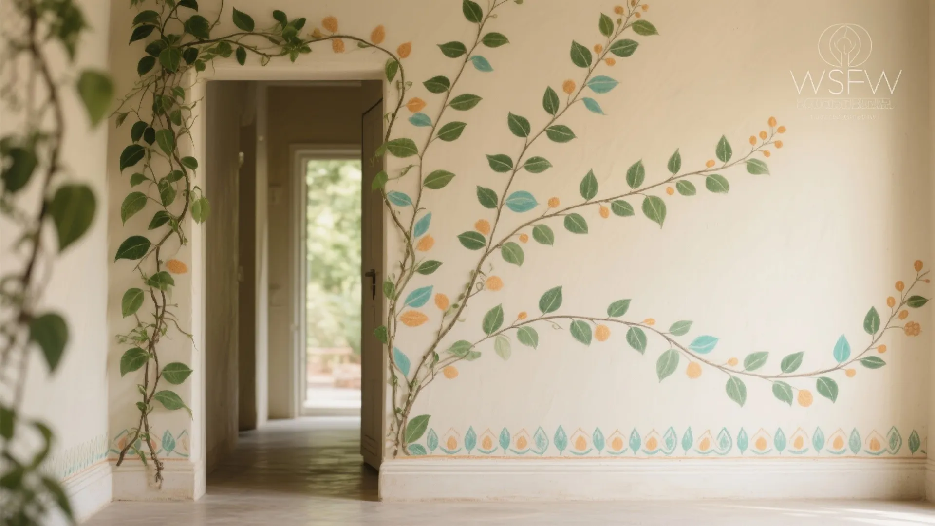 Botanical Trails: Kolam Vines Framing Doorways and Niches