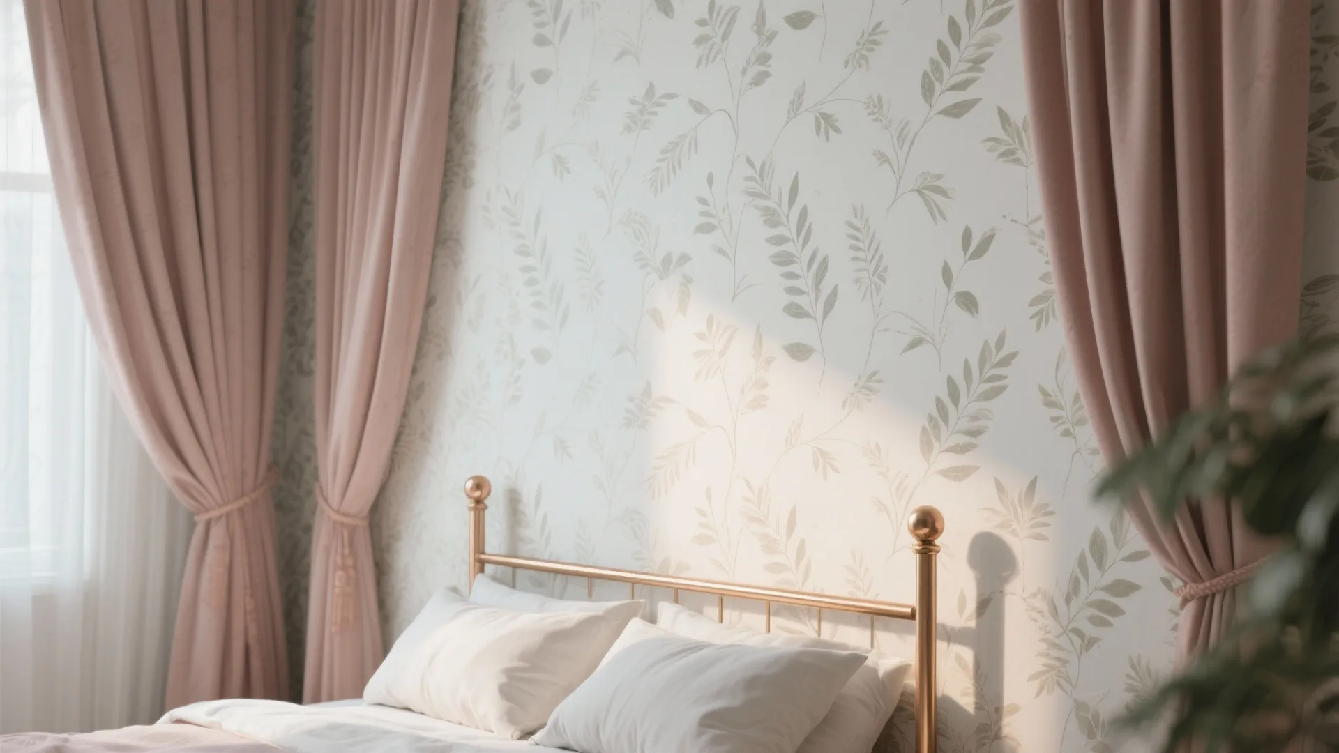 4. Botanical Wallpaper with Rose Gold Details
