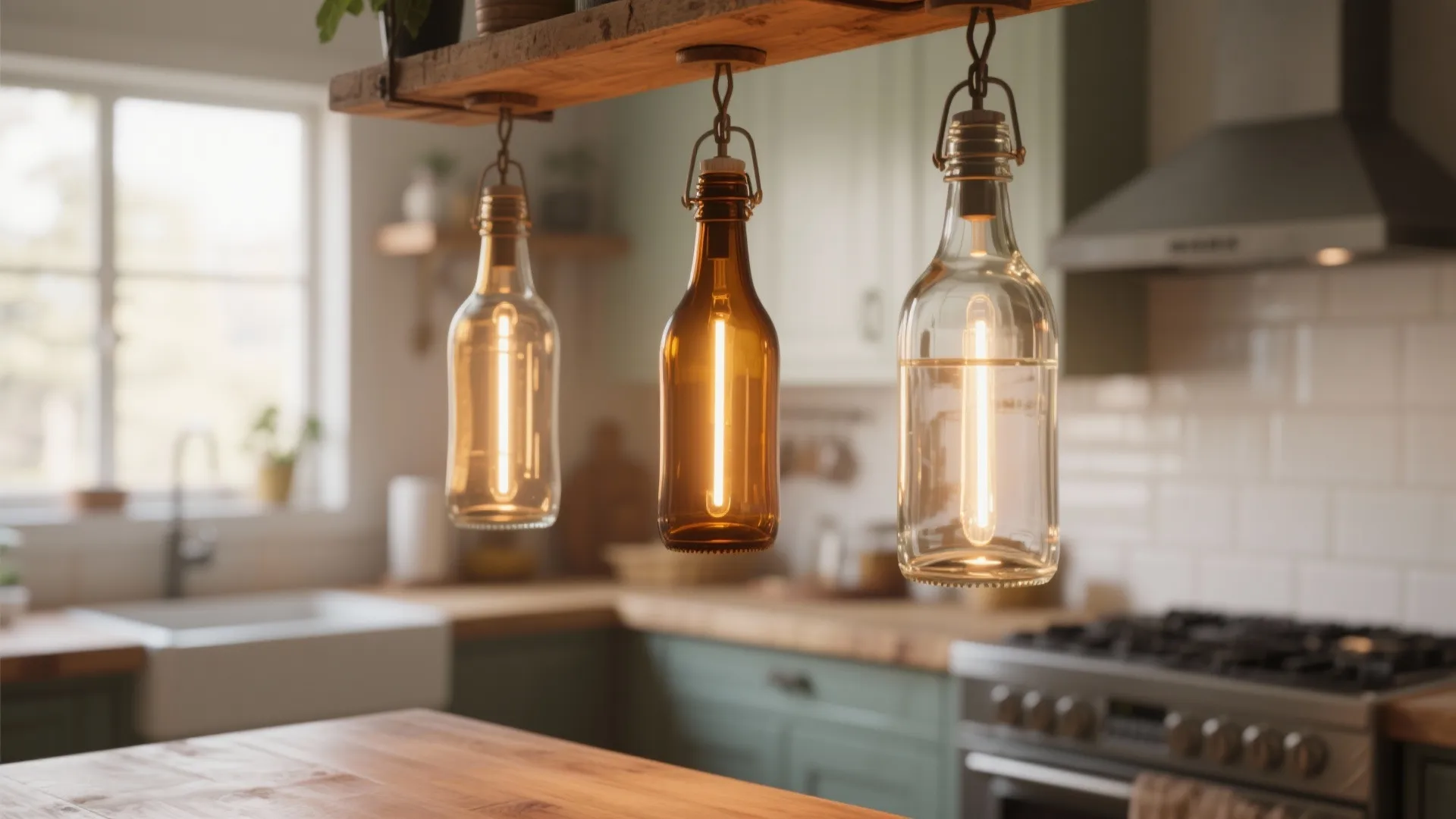 3. Repurposed Bottles and LED Strips