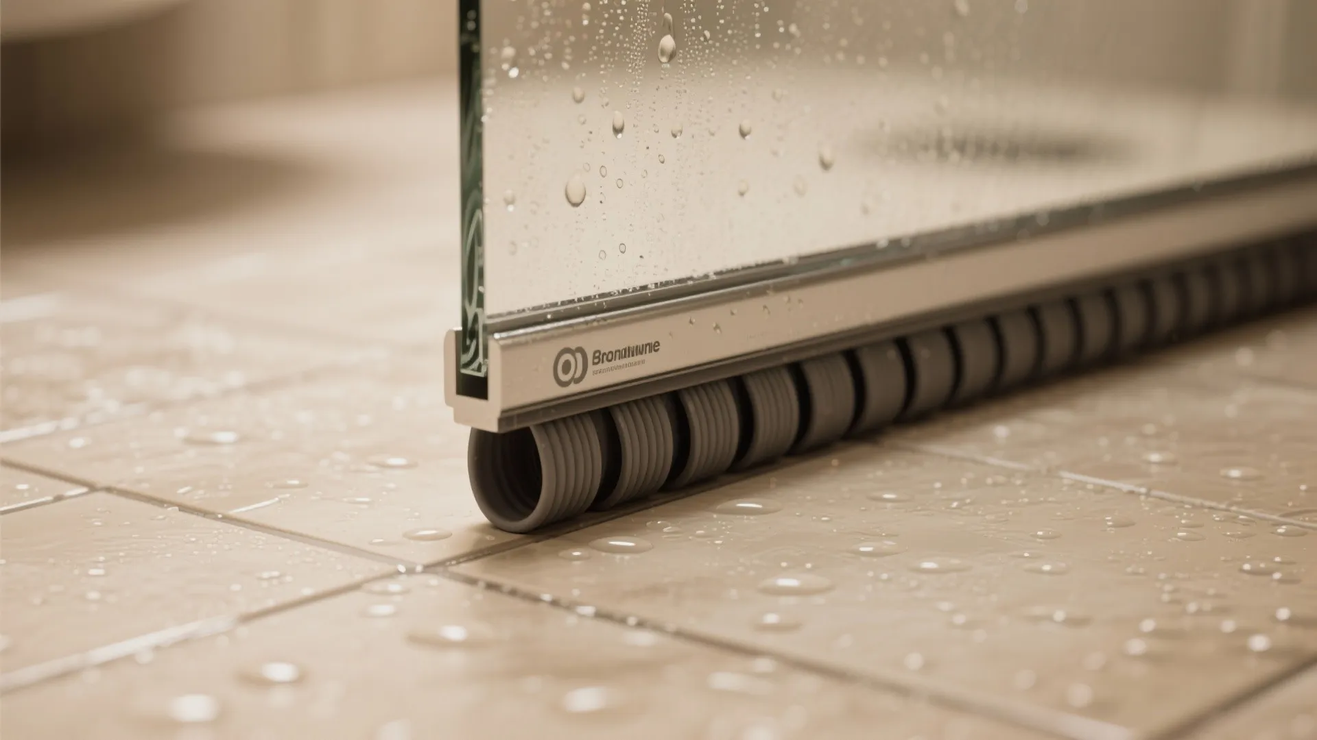 Bottom vinyl sweep on a shower door sealing the gap at the floor