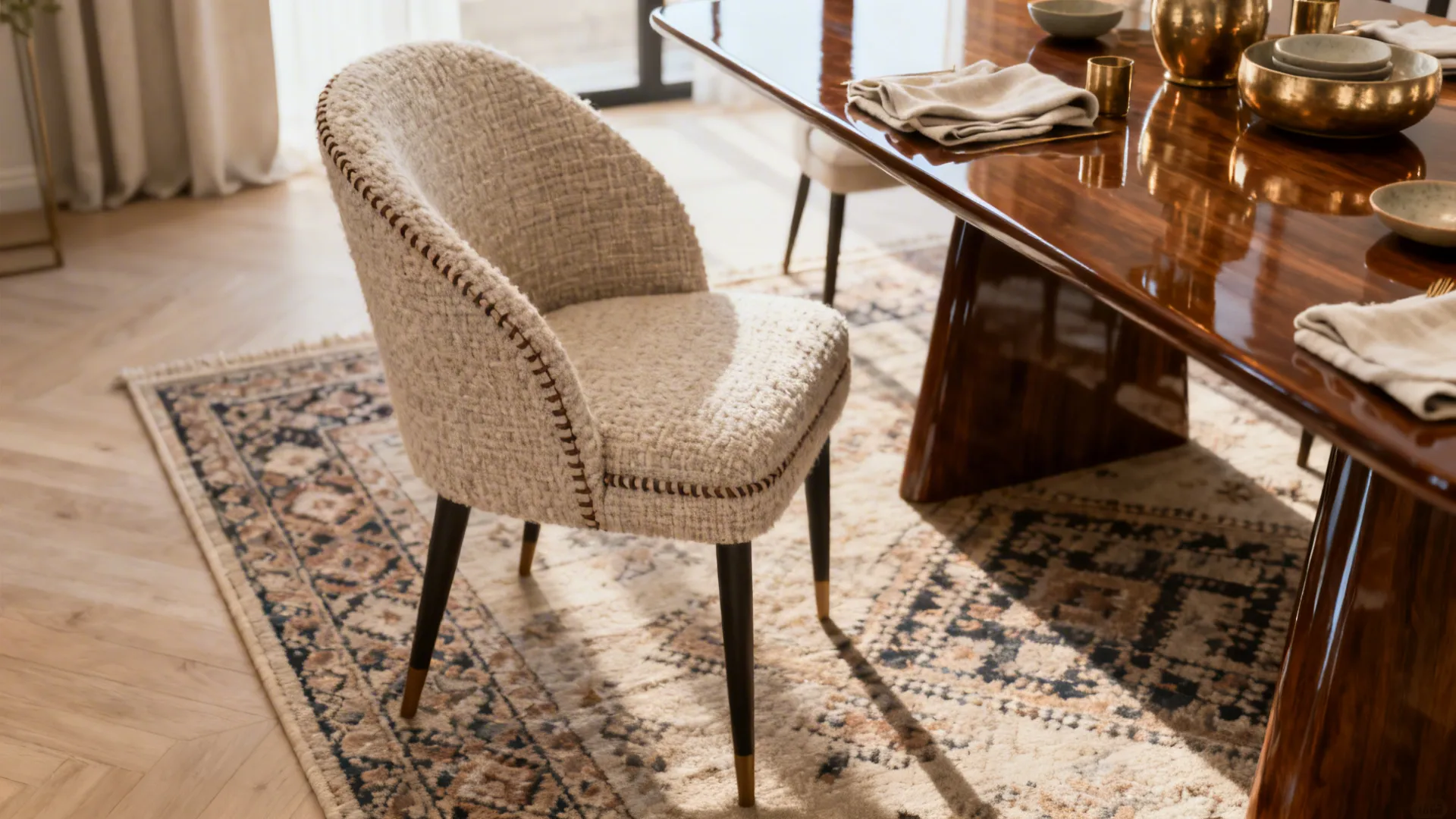 2. Tightly woven tweed or boucle for texture and durability