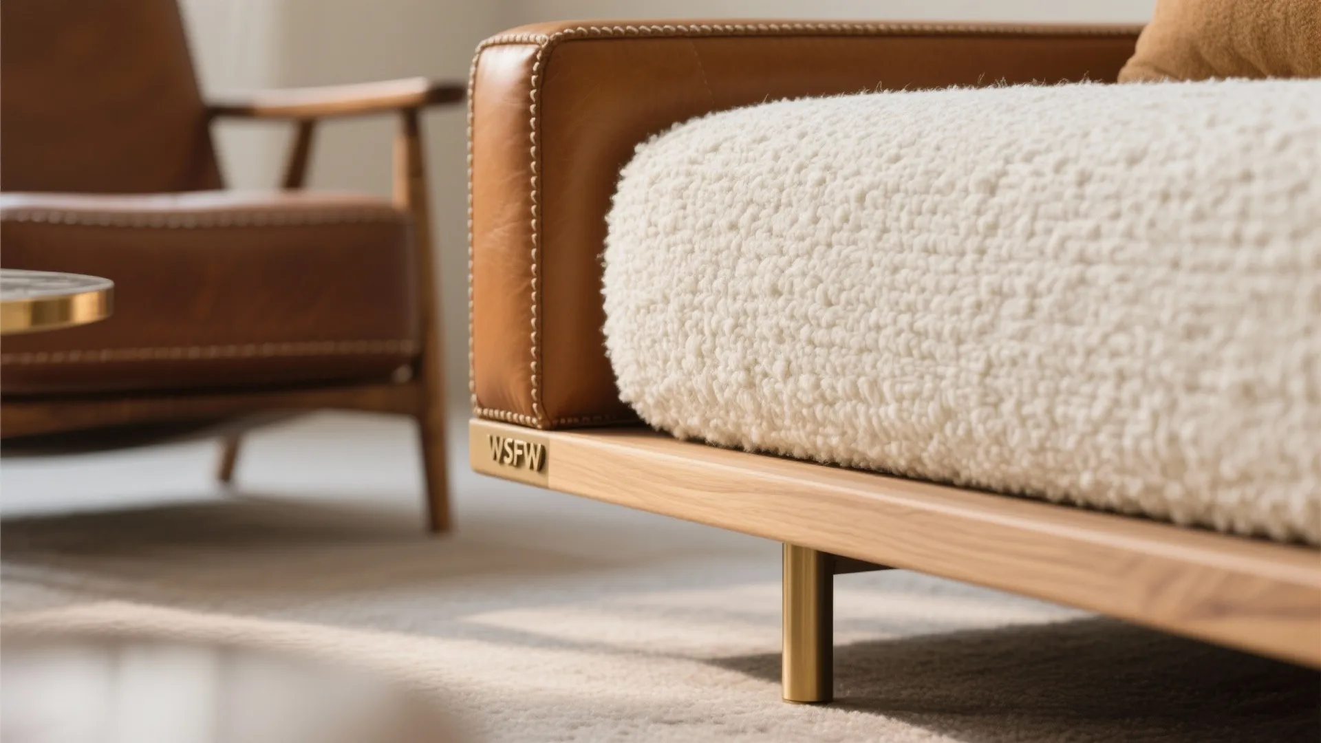 4. Mix textures: bouclé, linen, leather, and slim wood frames