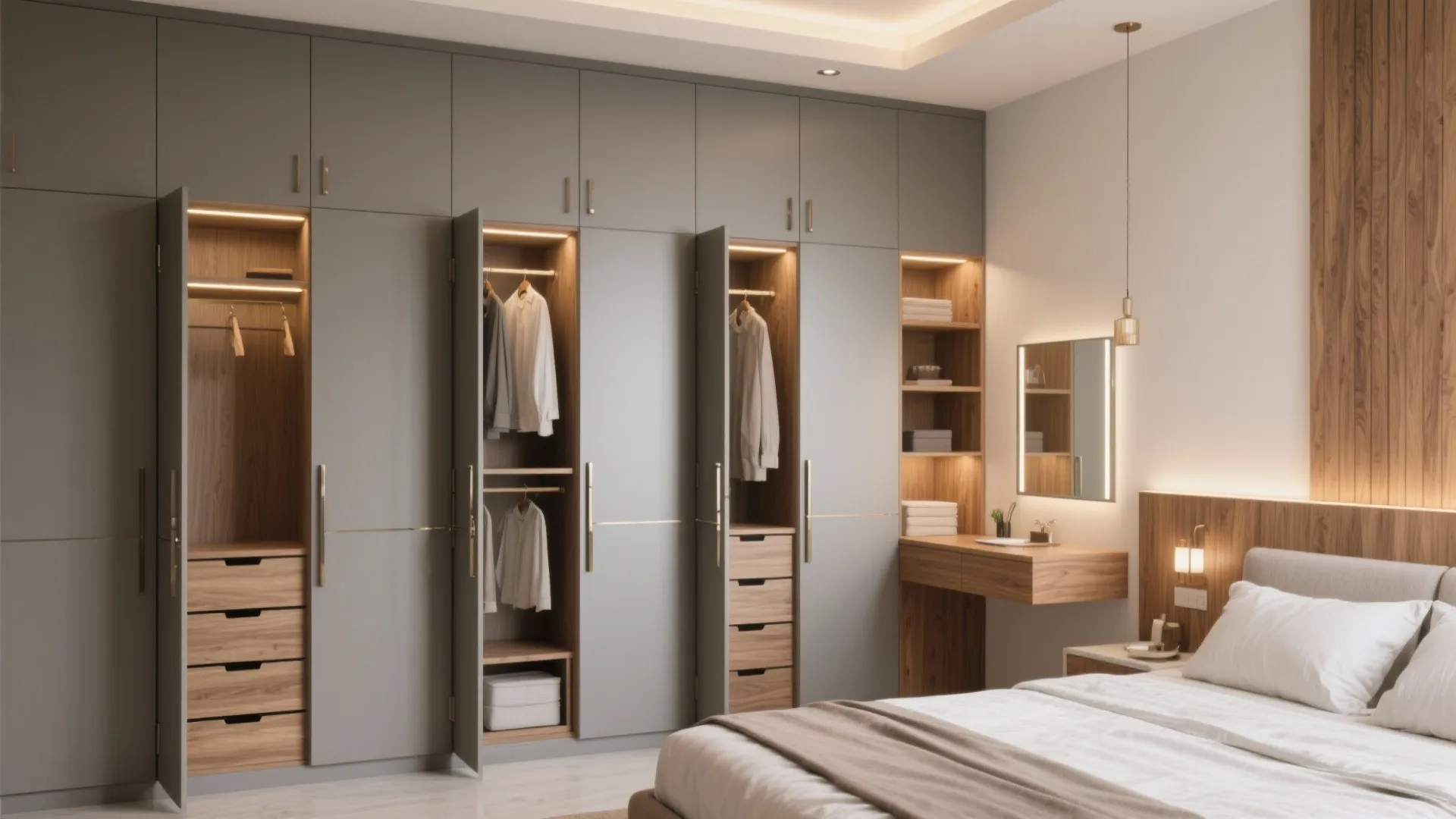 Primary suite storage that looks like a boutique