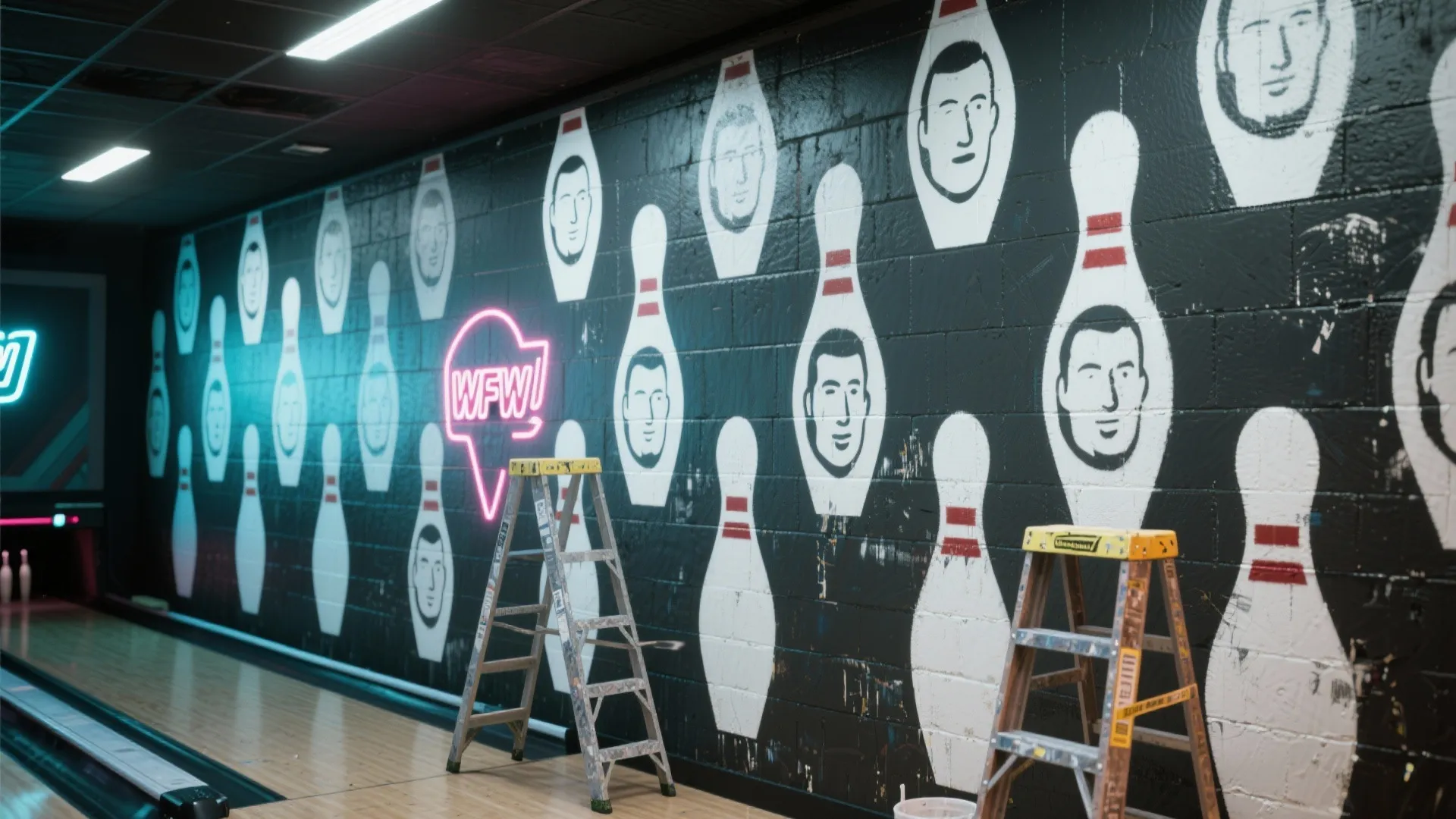 2. Oversized Pin Portraits — bold, graphic icons