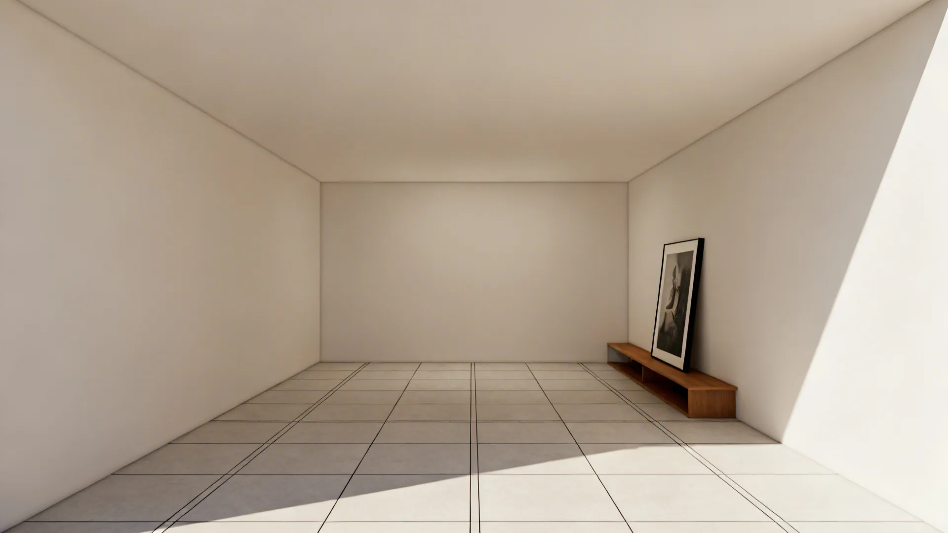 Minimal room blocked as a box with walls, floor, and ceiling converging to a single point.