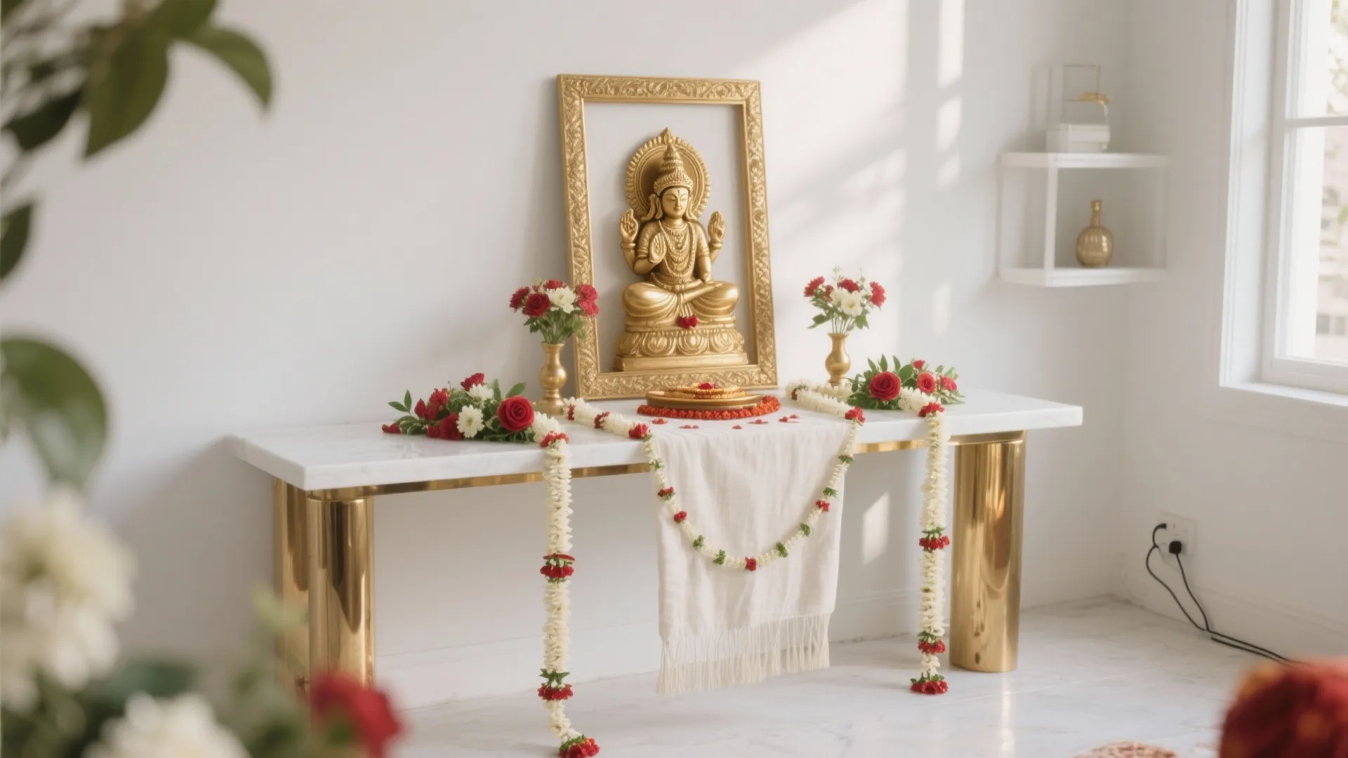 Minimal Brass-and-White Altar Elegance