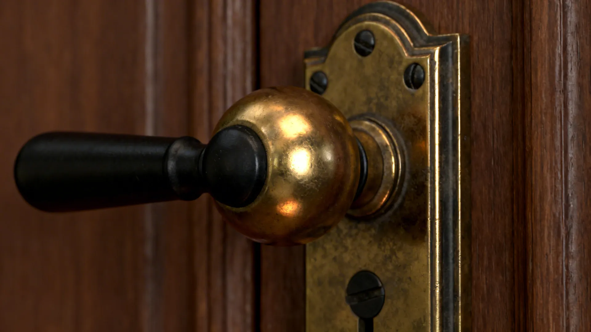 Aged brass floor lamp and matte black picture frame showing warm and graphic finishing touches.