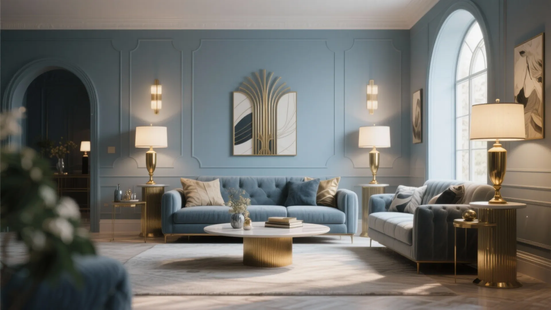 6. Blue-Grey with Brass Accents
