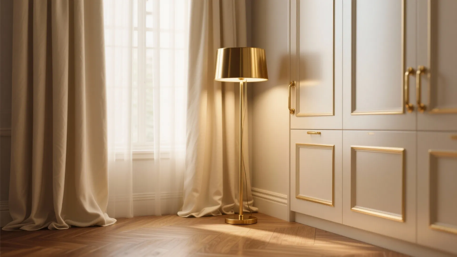 4. Metallic Accents and Cream Curtains