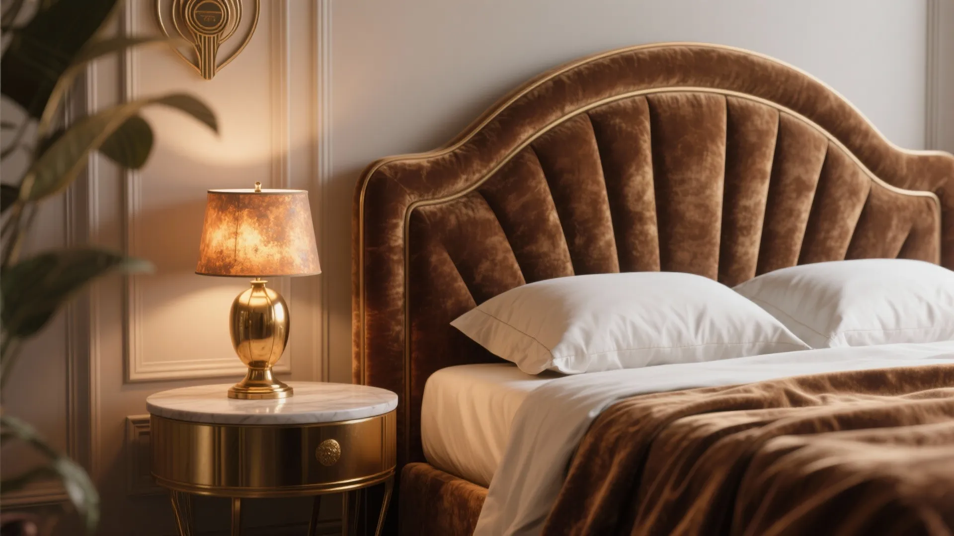 3. Brass Accents and Curved Furniture