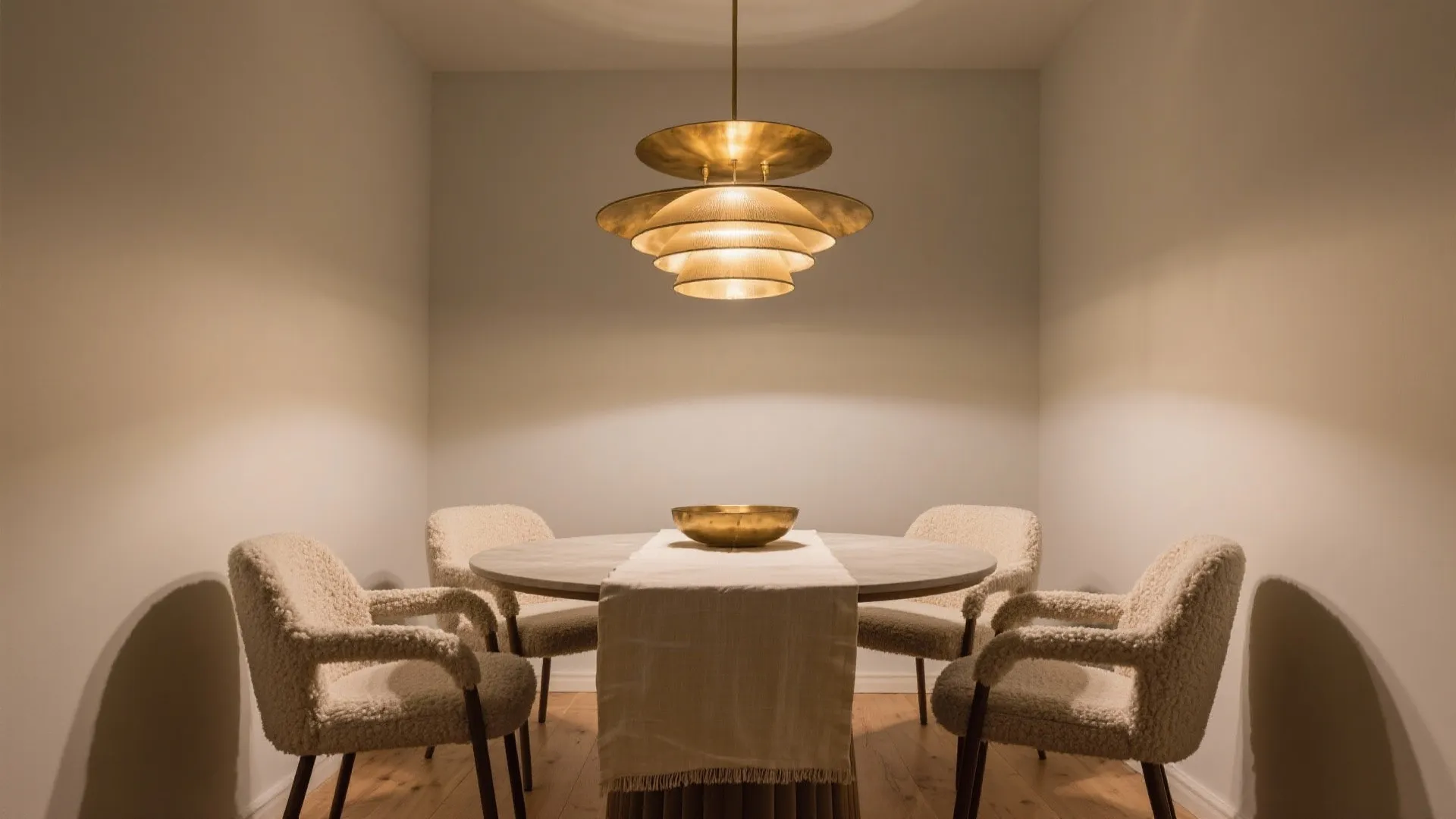 Brass disc chandelier with layered glow