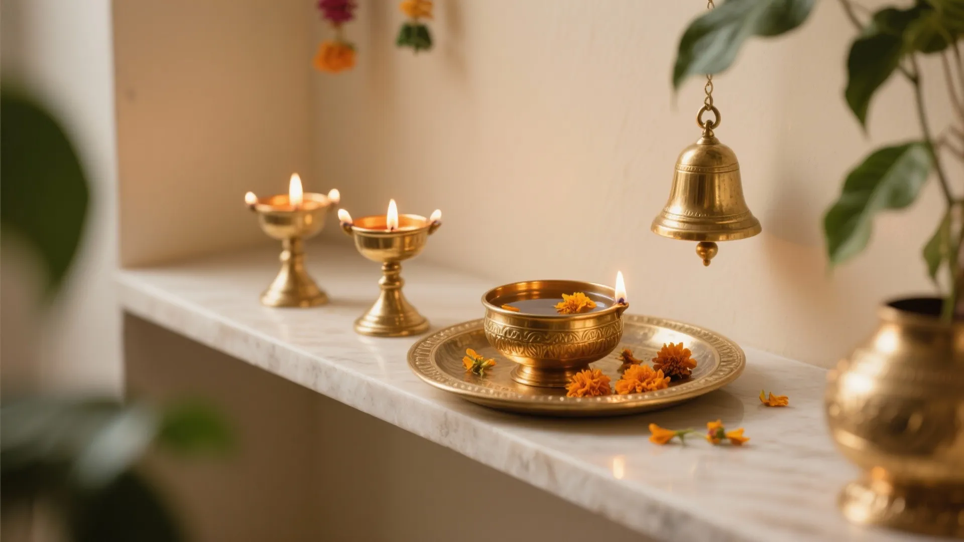 Brass accents and diya layering