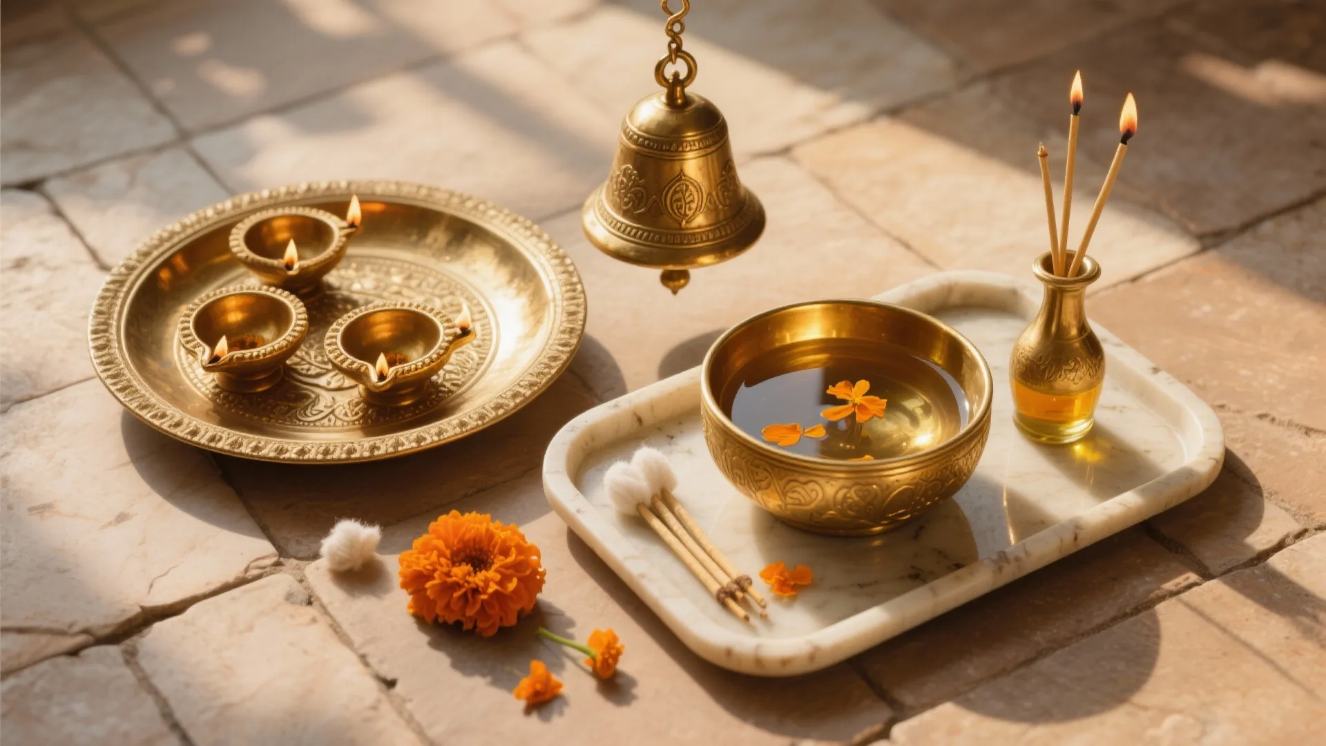 Brass Diyas, Bells, and Urli Bowls for Ritual Warmth
