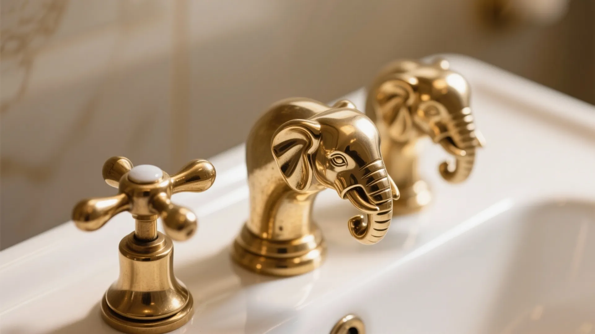 Luxurious brass faucet handles shaped like elephants