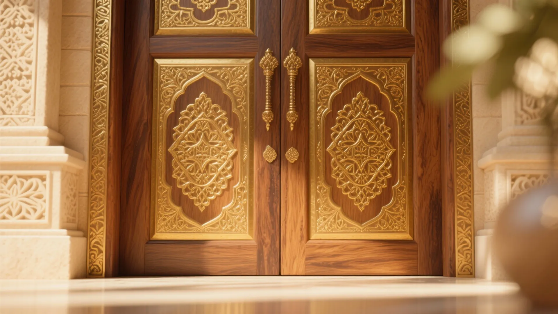 Brass-Embossed Double Doors