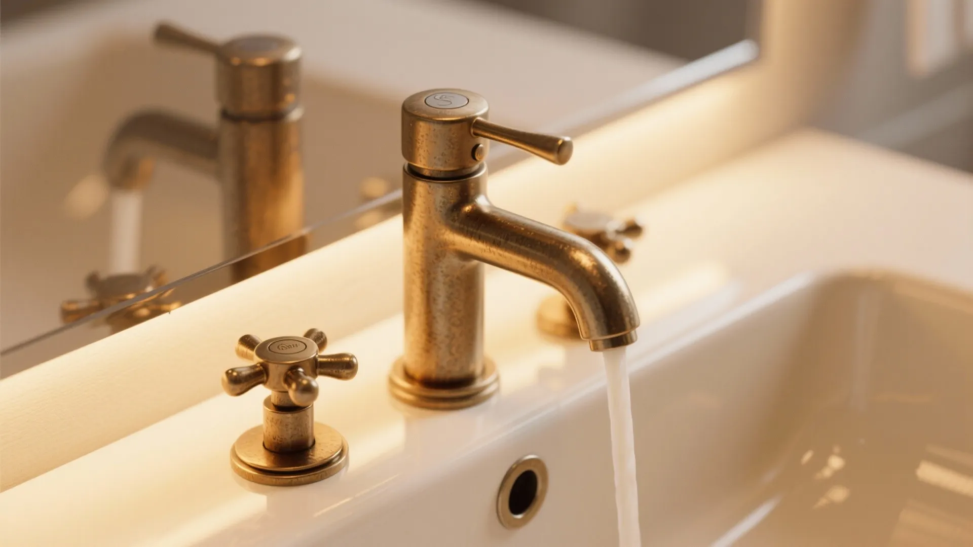 4. Brass Fixtures and Soft Lighting