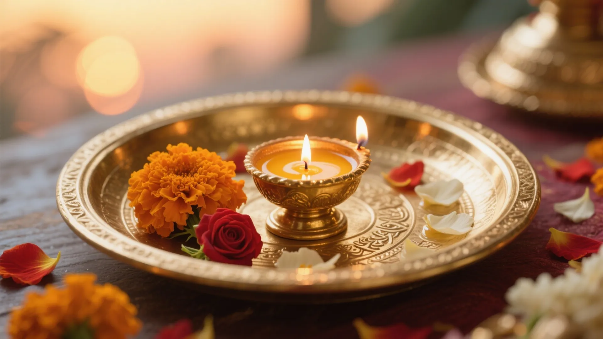 Idea 1: Brass + Fresh Florals (Glow meets life)