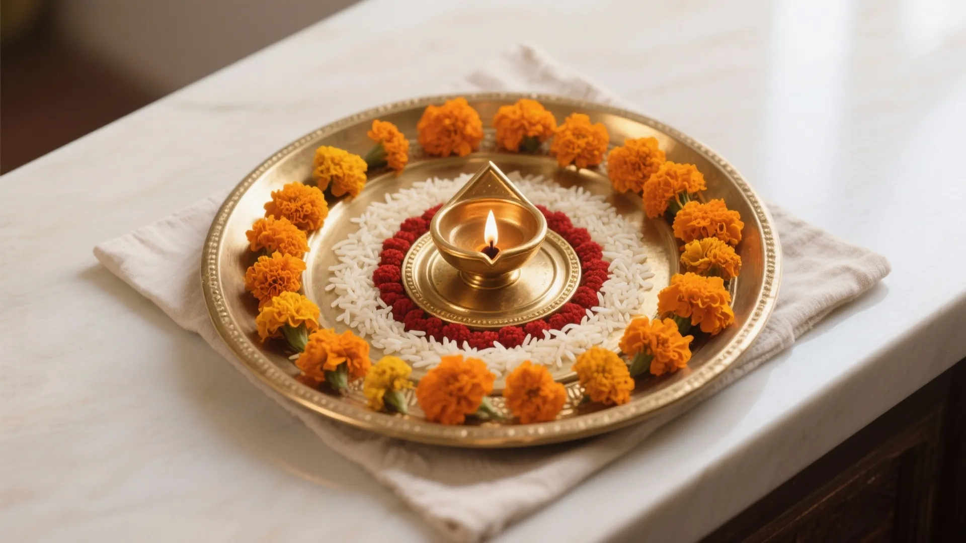 Minimal Brass Thali with Sacred Geometry