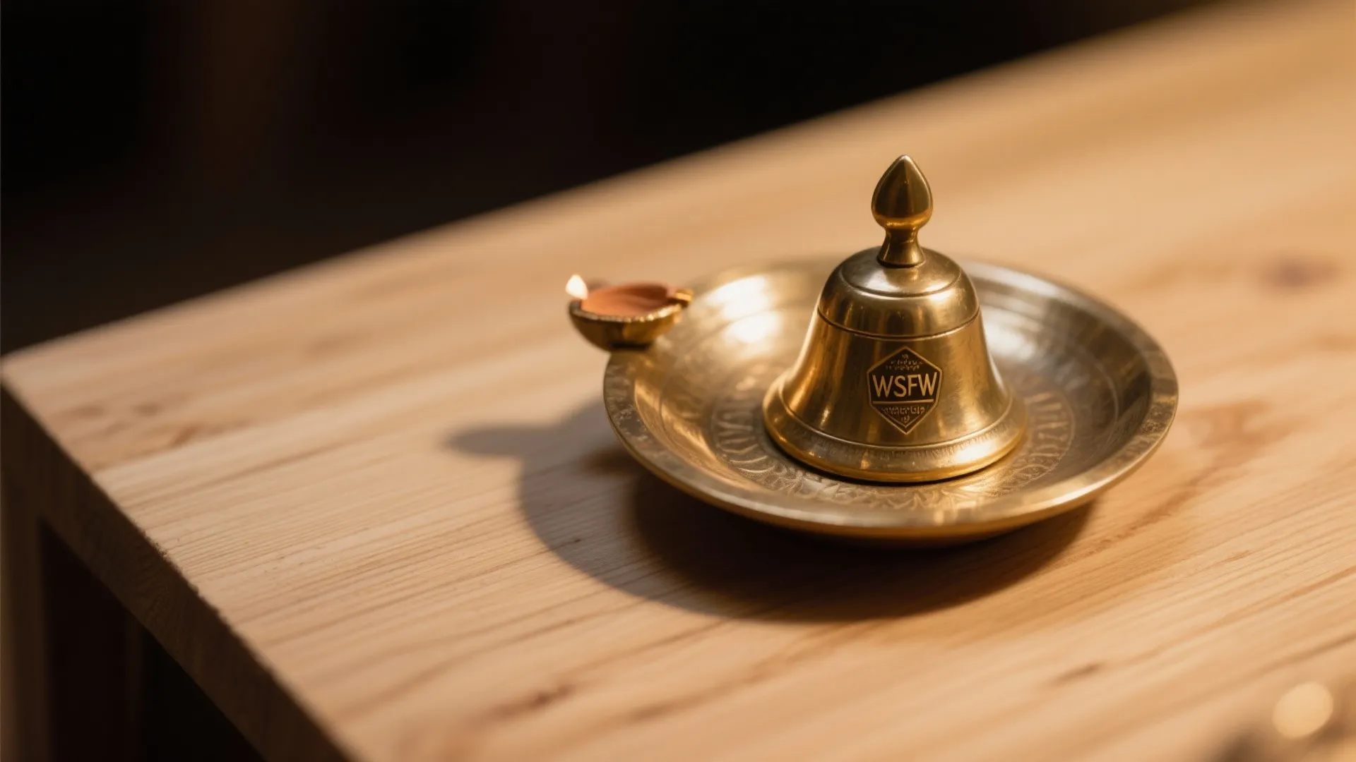 Warm wood tones with brass accents